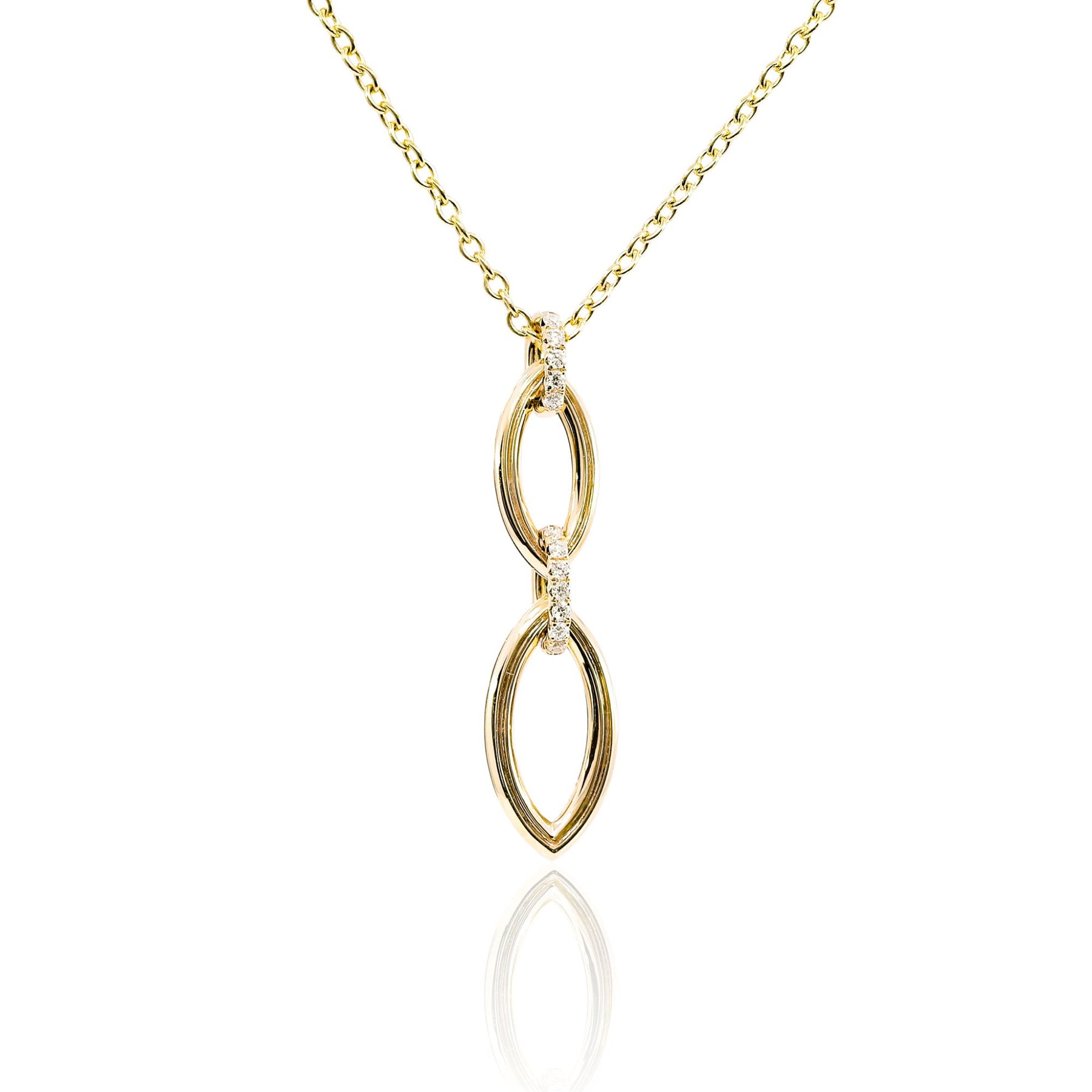 VLORA 14K YELLOW GOLD DOUBLE MARQUISE SHAPE DIAMOND PENDANT NECKLACE