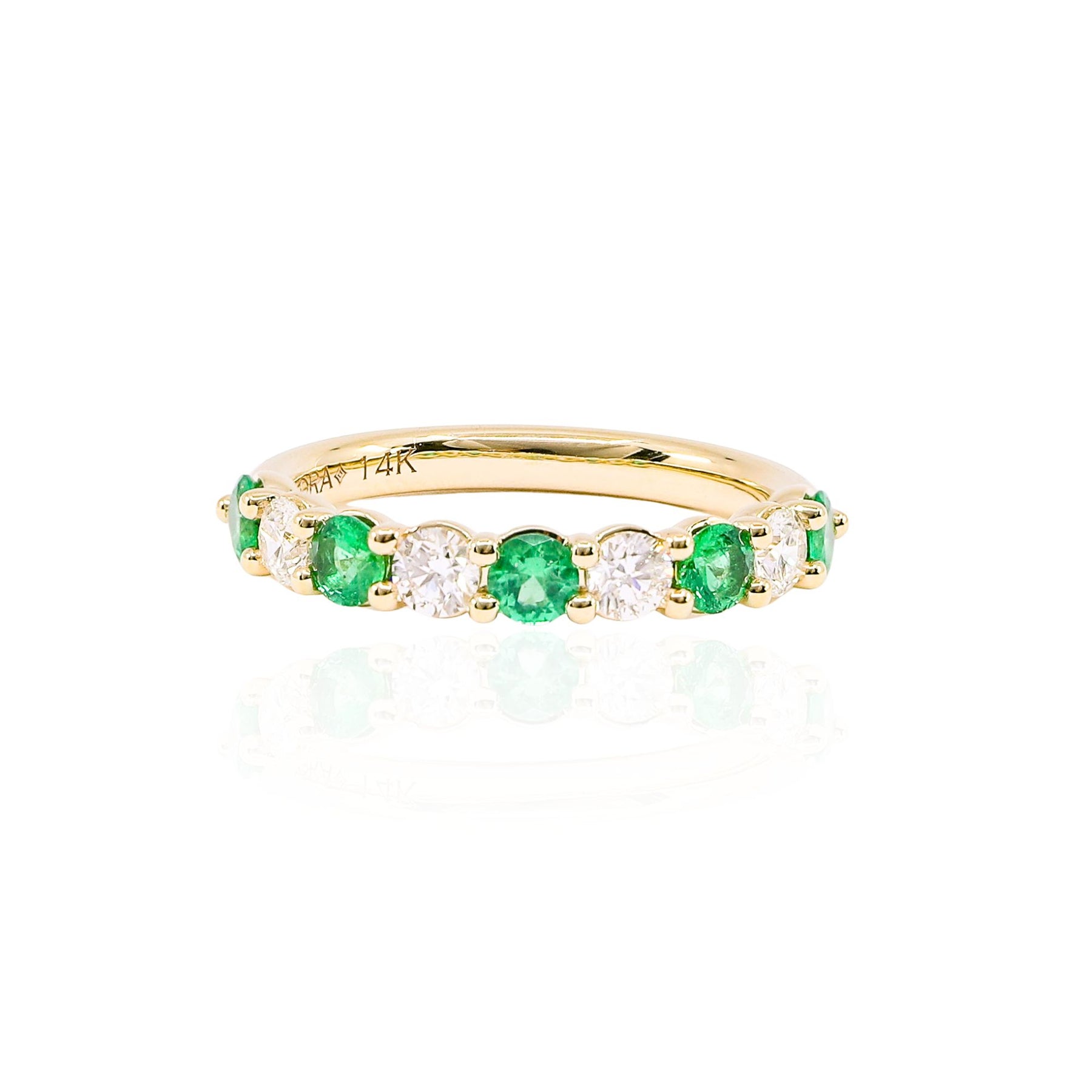 VLORA 14K YELLOW GOLD EMERALD AND DIAMOND ANNIVERSARY BAND