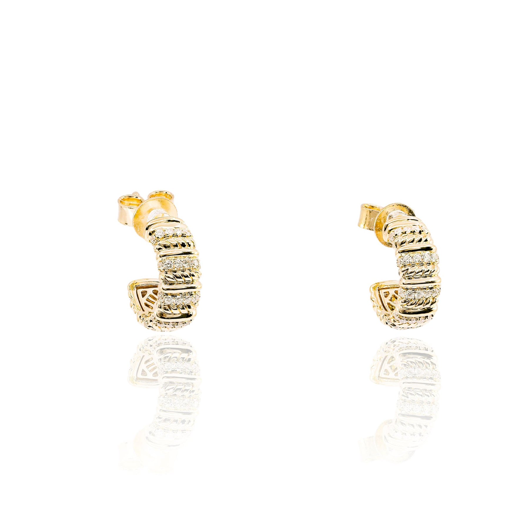 VLORA 14K YELLOW GOLD C-HOOP DIAMOND EARRINGS 0.31CTW