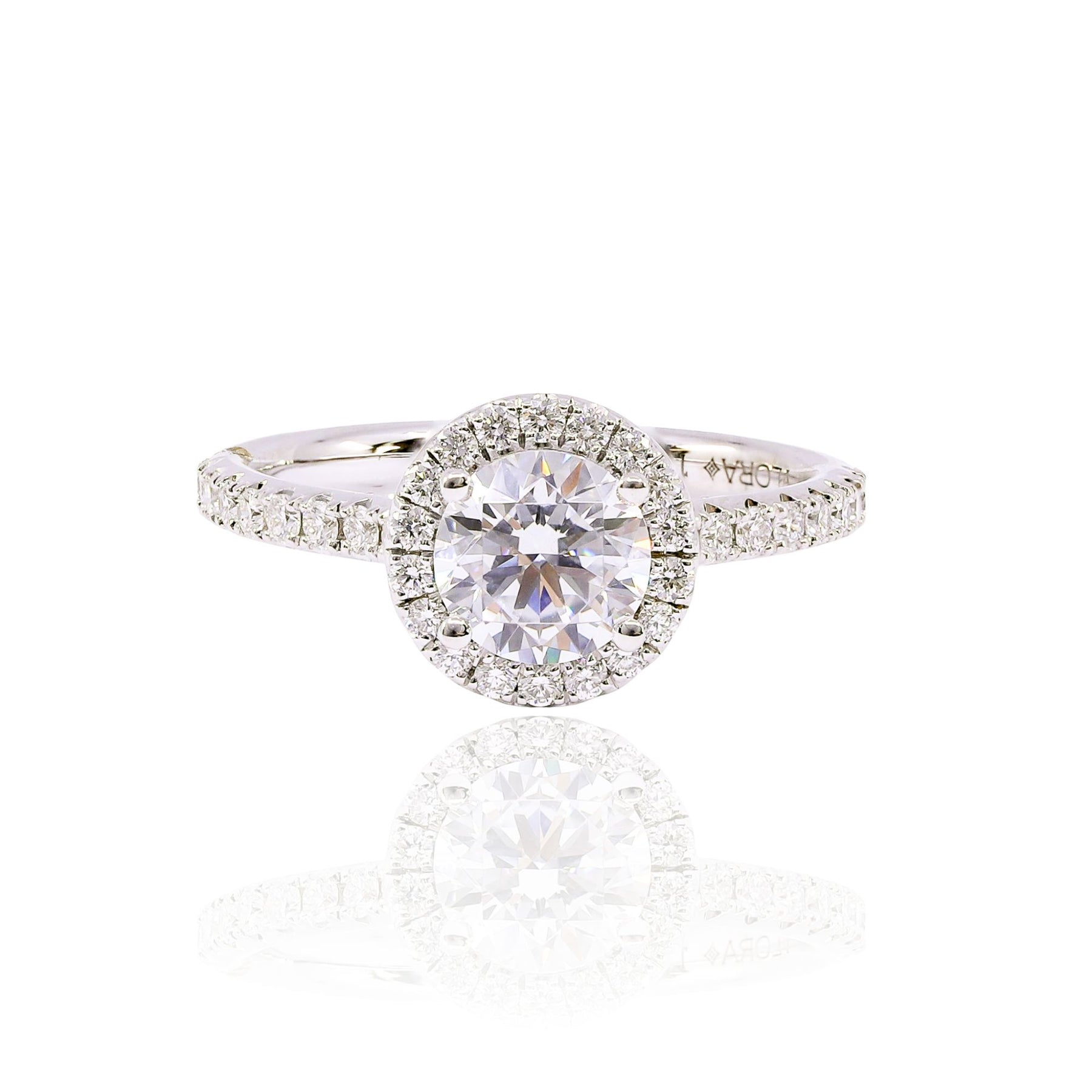 VLORA 14K WHITE GOLD ROUND DIAMOND HALO ENGAGEMENT RING - SETTING ONLY