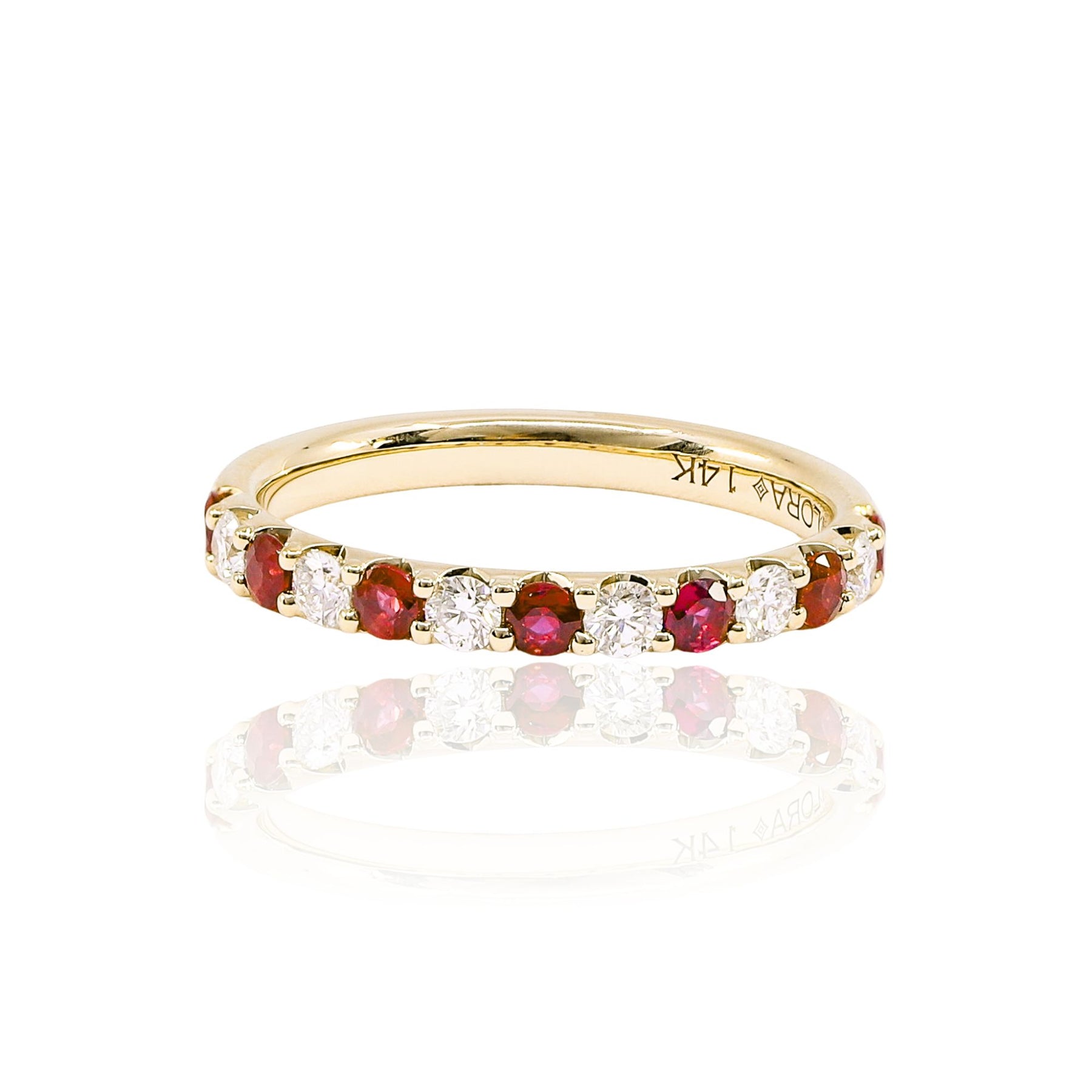 VLORA 14K YELLOW GOLD RUBY AND DIAMOND ANNIVERSARY BAND