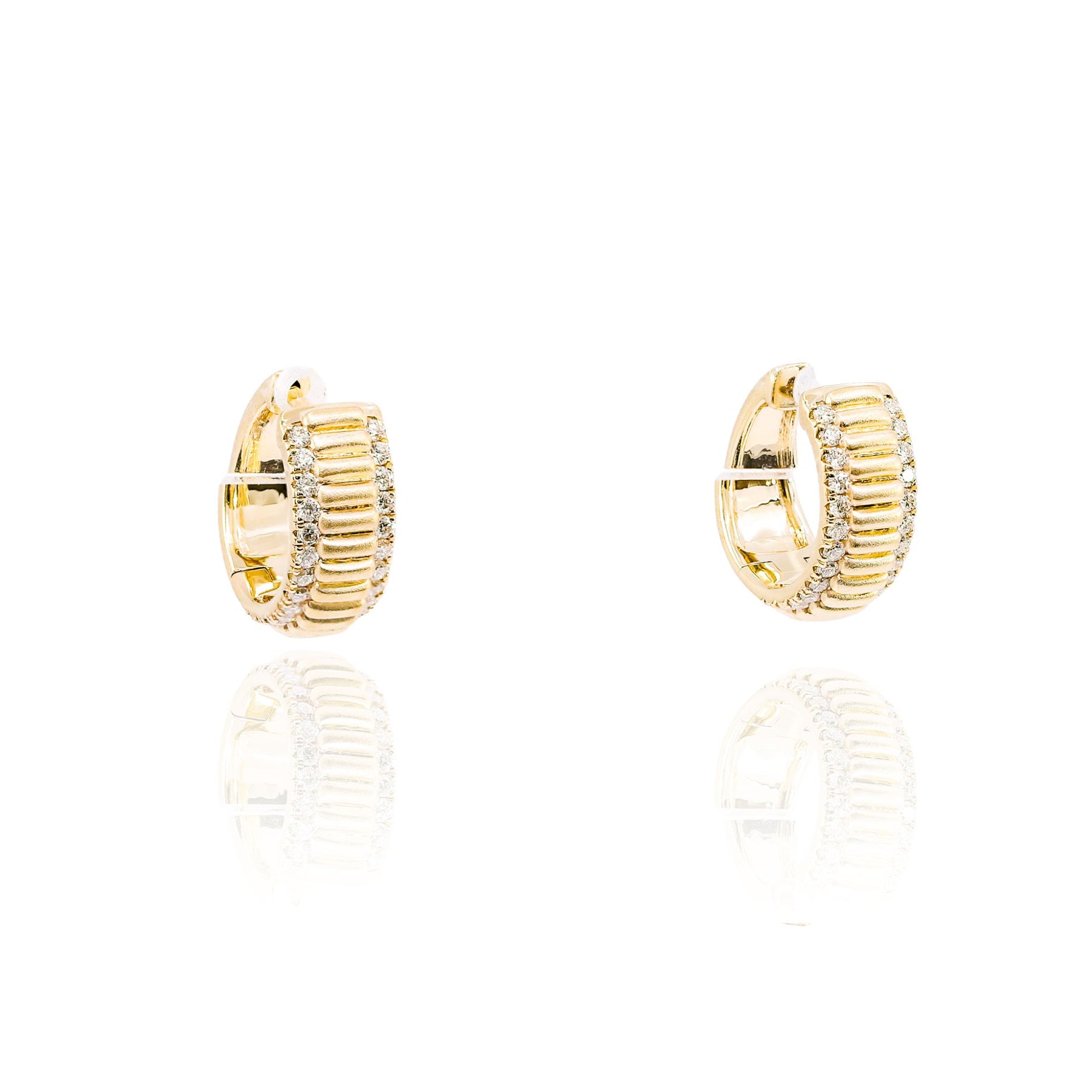 VLORA 14K YELLOW GOLD AURELIA FLUTED DIAMOND HOOP EARRINGS