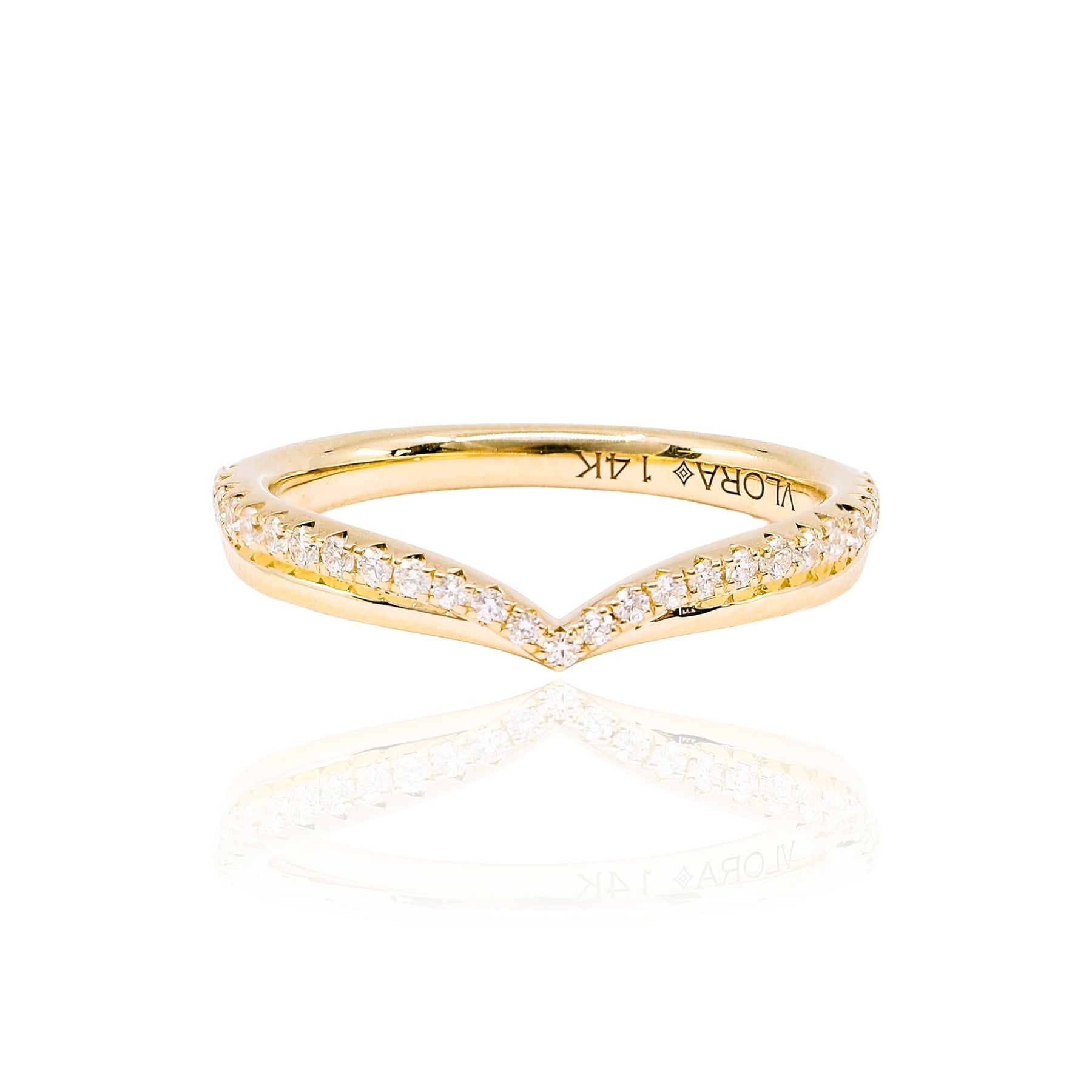 VLORA 14K YELLOW GOLD CHEVRON STYLE CONTOURED DIAMOND WEDDING BAND