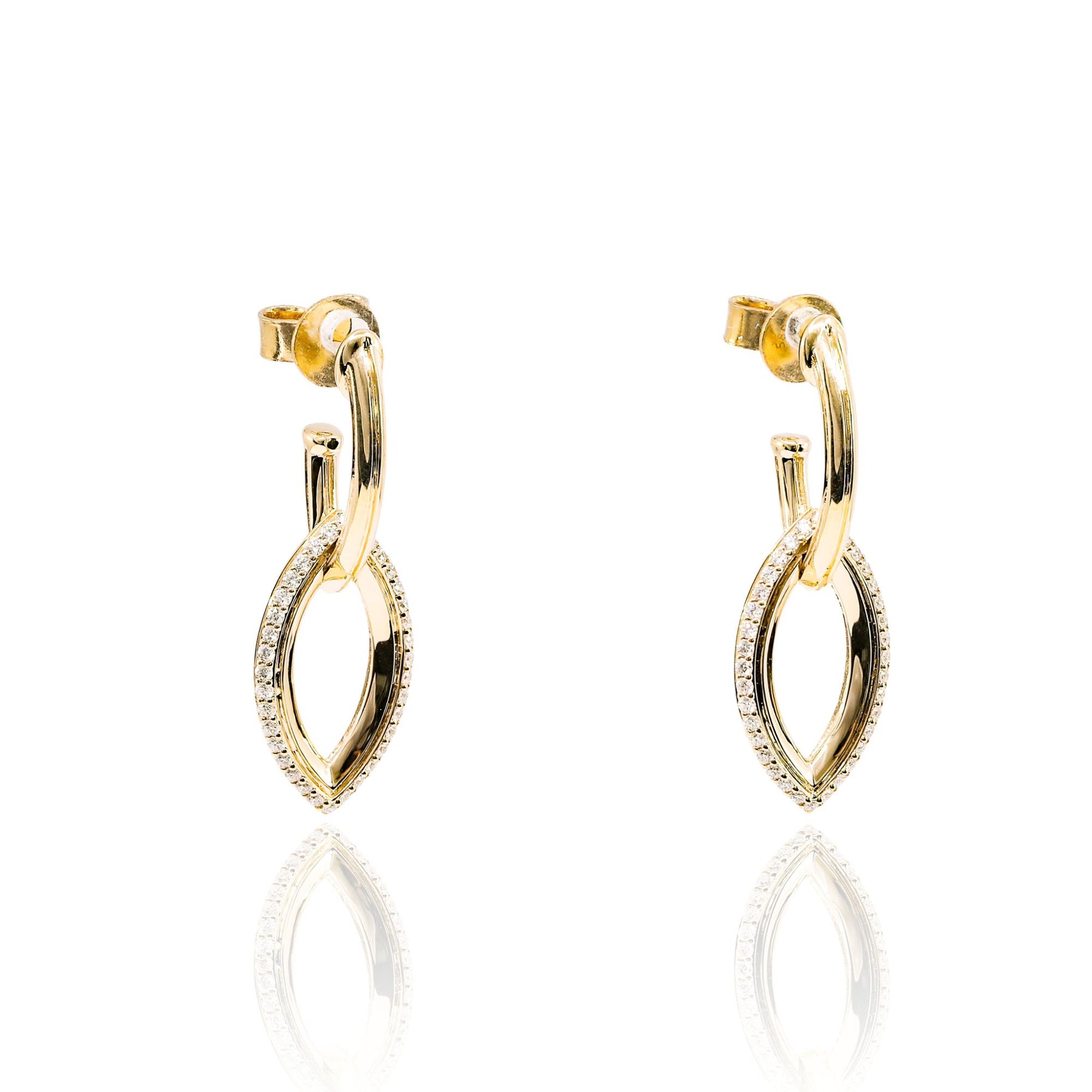 VLORA 14K YELLOW GOLD MARQUISE SHAPE PAVE DIAMOND DANGLE EARRINGS