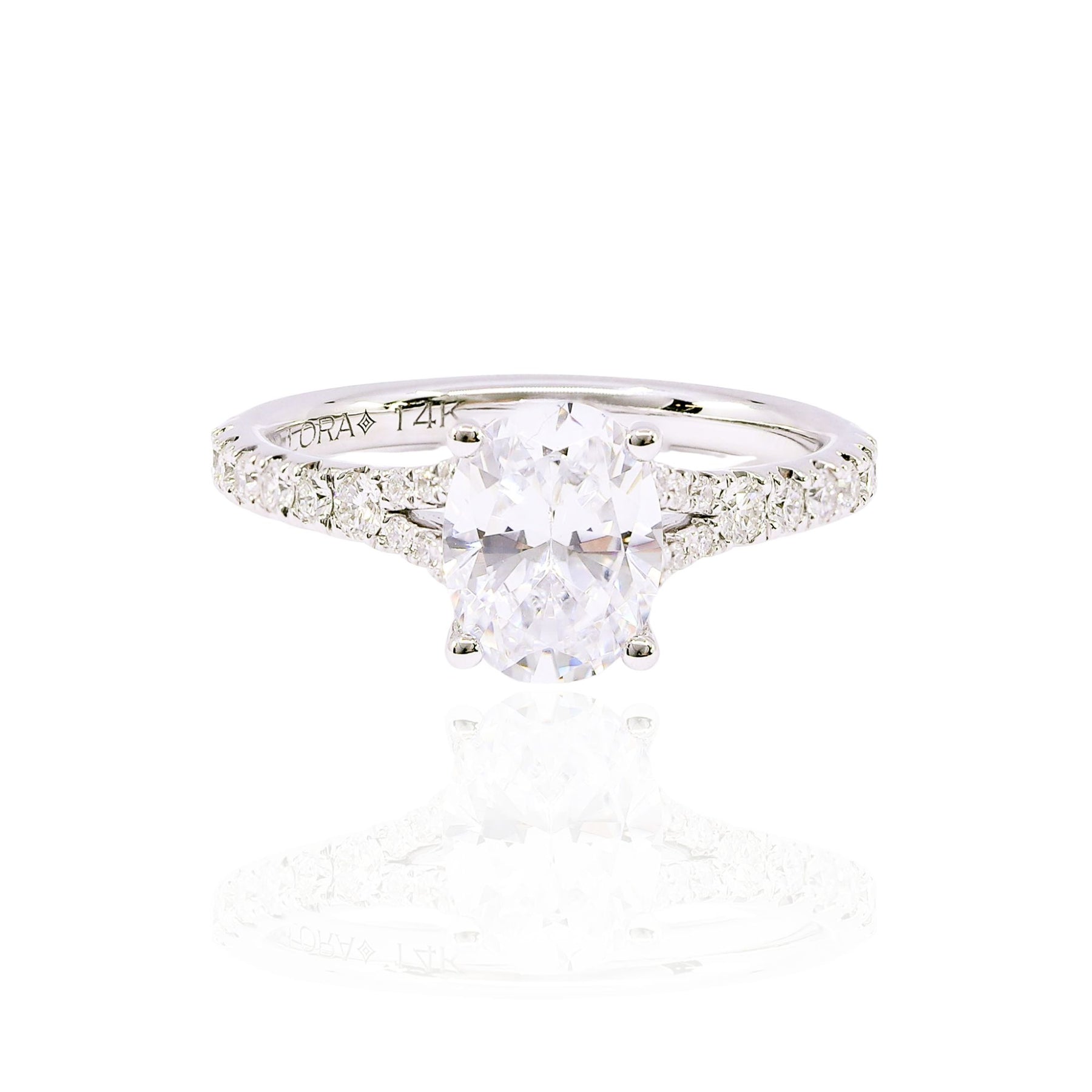 VLORA 14K WHITE GOLD SPLIT SHOULDER OVAL DIAMOND ENGAGEMENT RING - SETTING ONLY