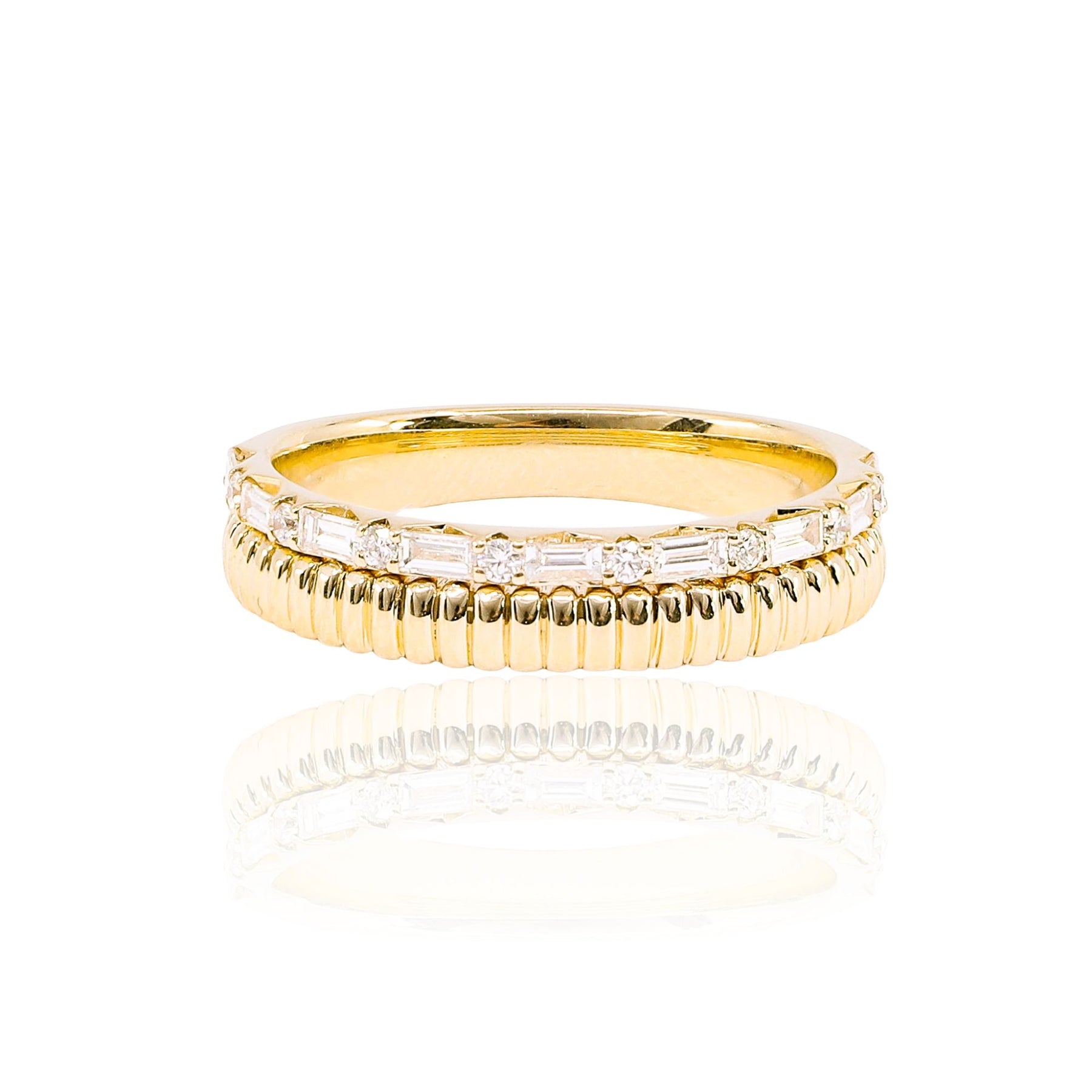 VLORA 14K YELLOW GOLD FLUTED AND MIXED CUT DIAMOND BAND 0.35CTW