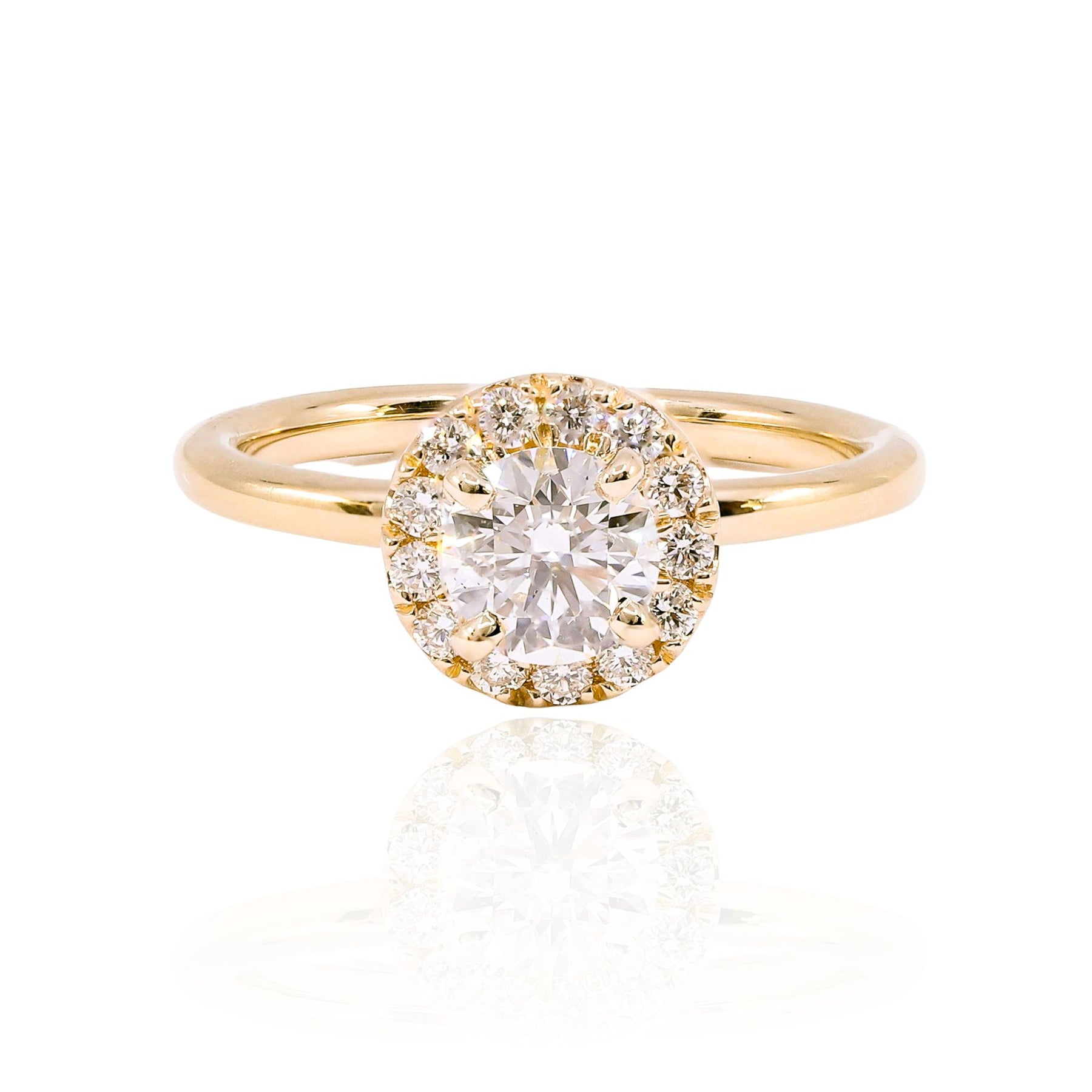 14K YELLOW GOLD 0.76CT ROUND BRILLIANT DIAMOND HALO ENGAGEMENT RING