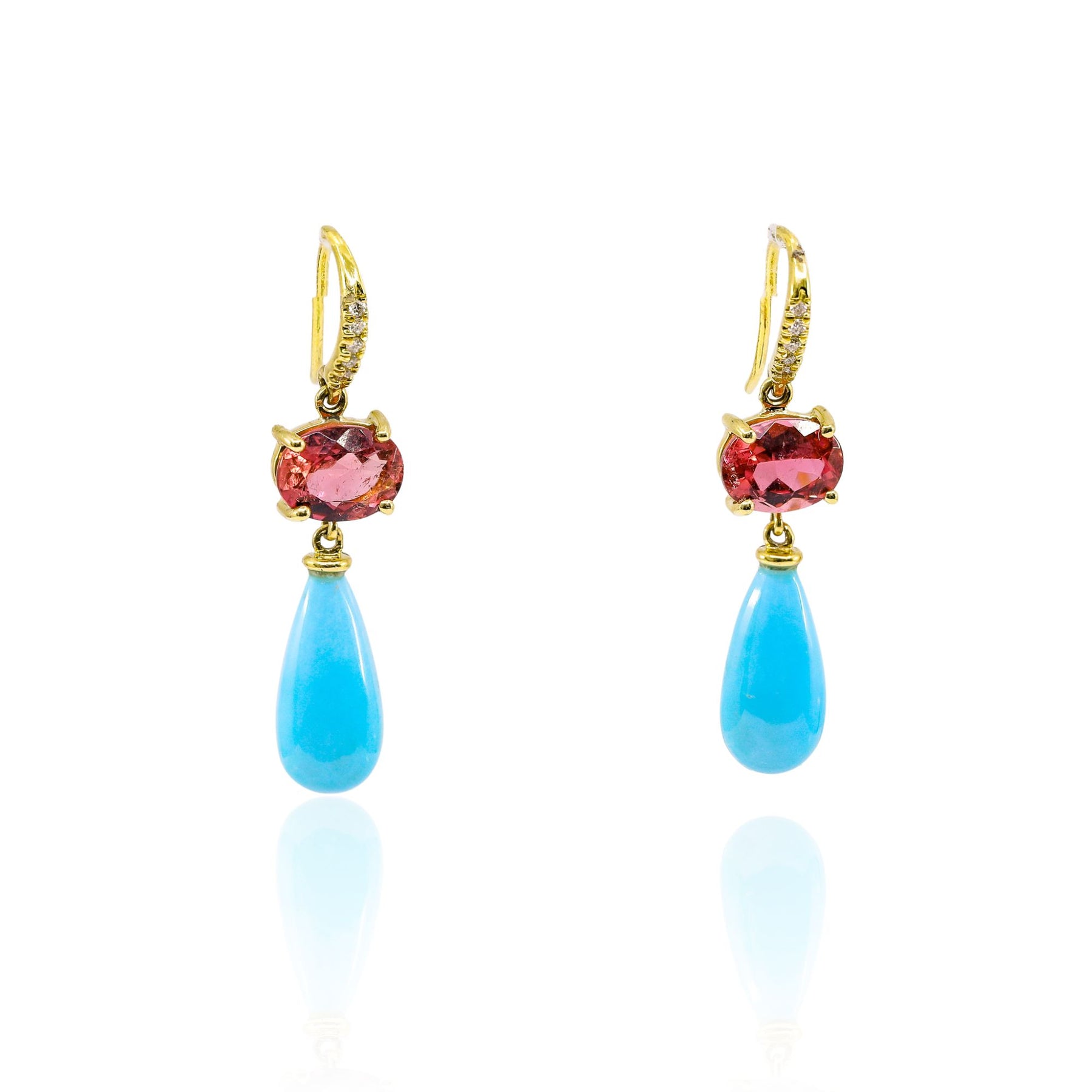 LAUREN K 18K YELLOW GOLD TOURMALINE, TURQUOISE AND DIAMOND DANGLE EARRINGS