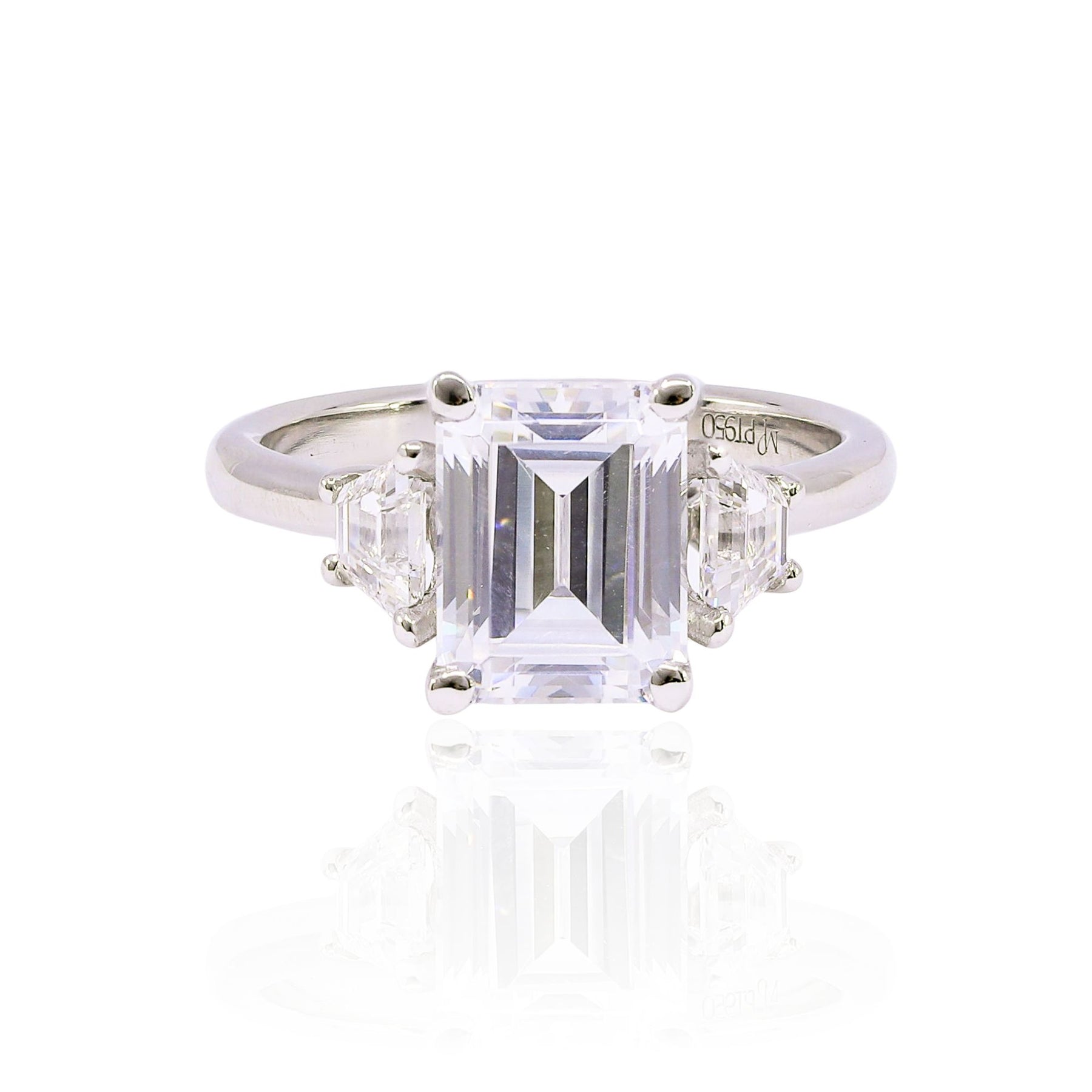 MARK PATTERSON PLATINUM THREE-STONE EMERALD-CUT DIAMOND ENGAGEMENT RING