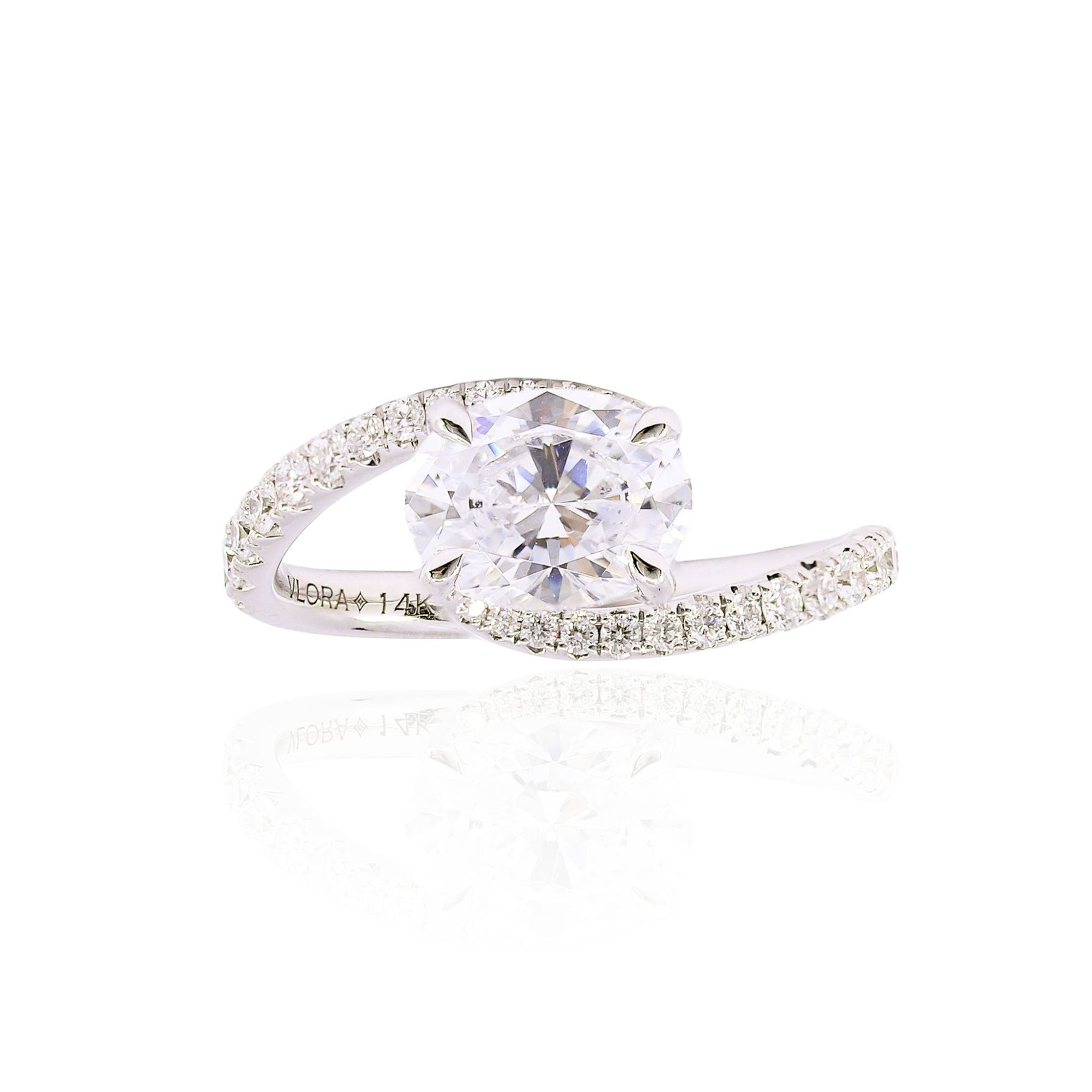 VLORA 14K WHITE GOLD CONTEMPORARY OVAL EAST-WEST ENGAGEMENT RING - SETTING ONLY