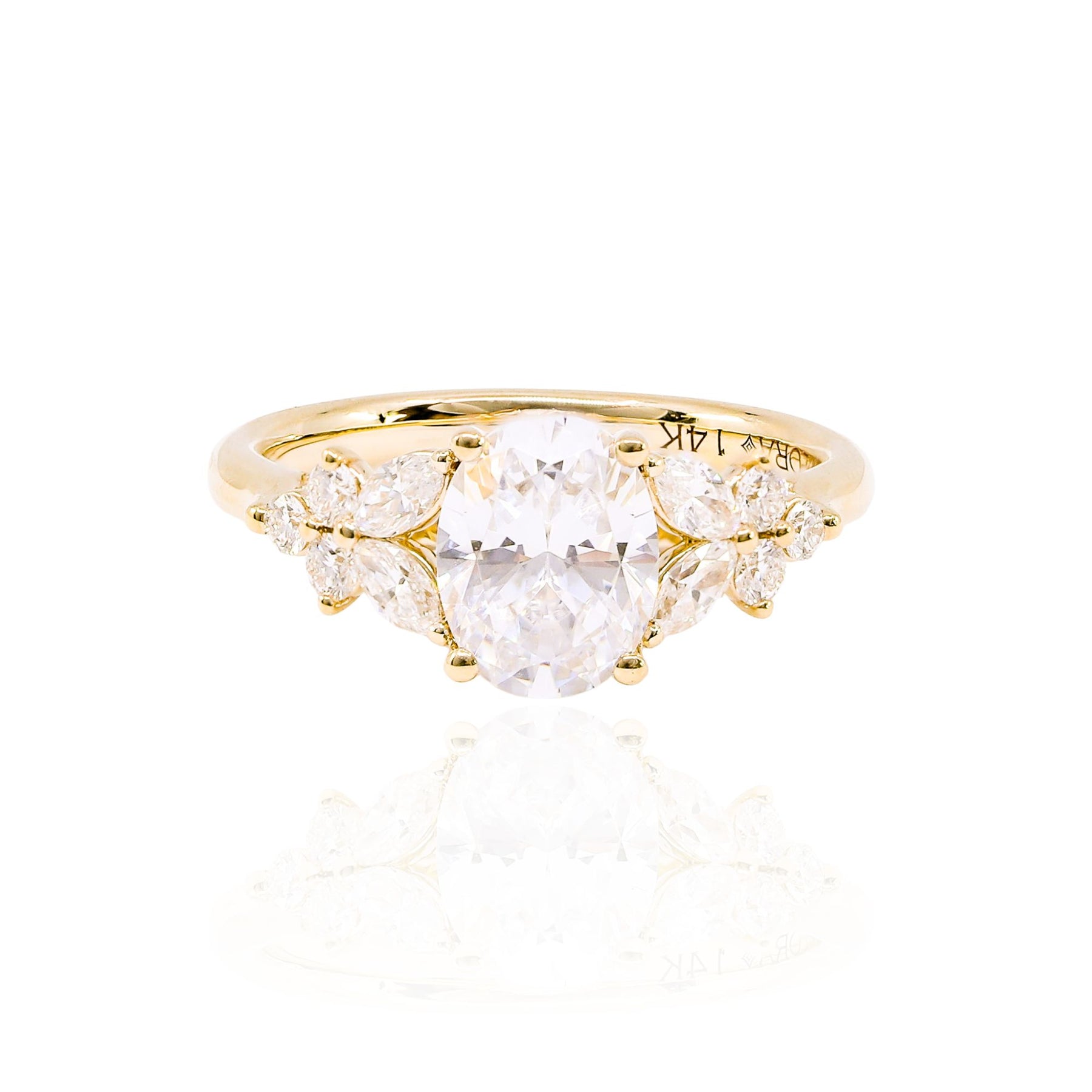VLORA 14K YELLOW GOLD FANCY CUT OVAL DIAMOND ENGAGEMENT RING WITH SIDE DIAMONDS 0.60CTW - SETTING ONLY