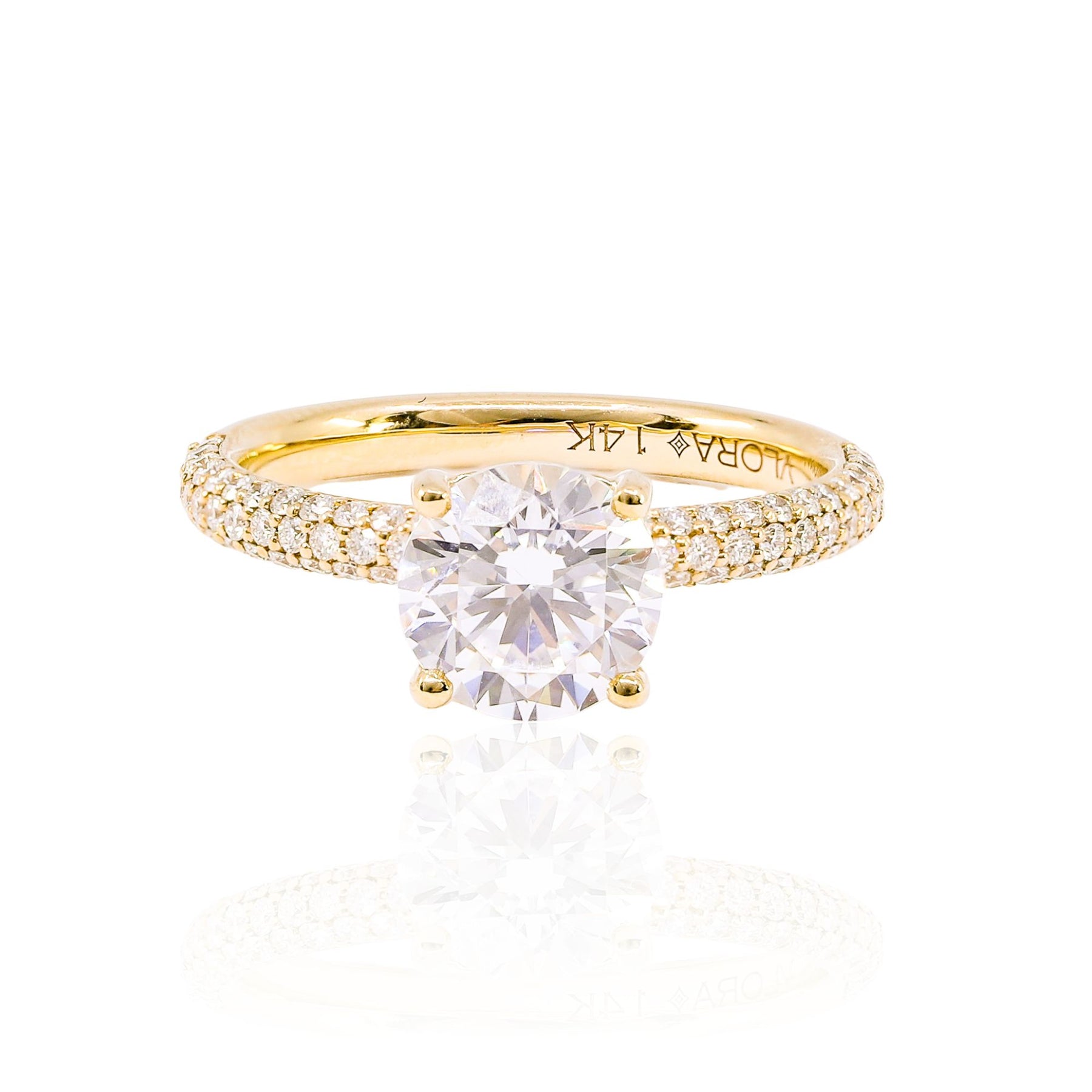 VLORA 14K YELLOW GOLD ROUND DIAMOND ENGAGEMENT RING WITH PAVE BAND - SETTING ONLY