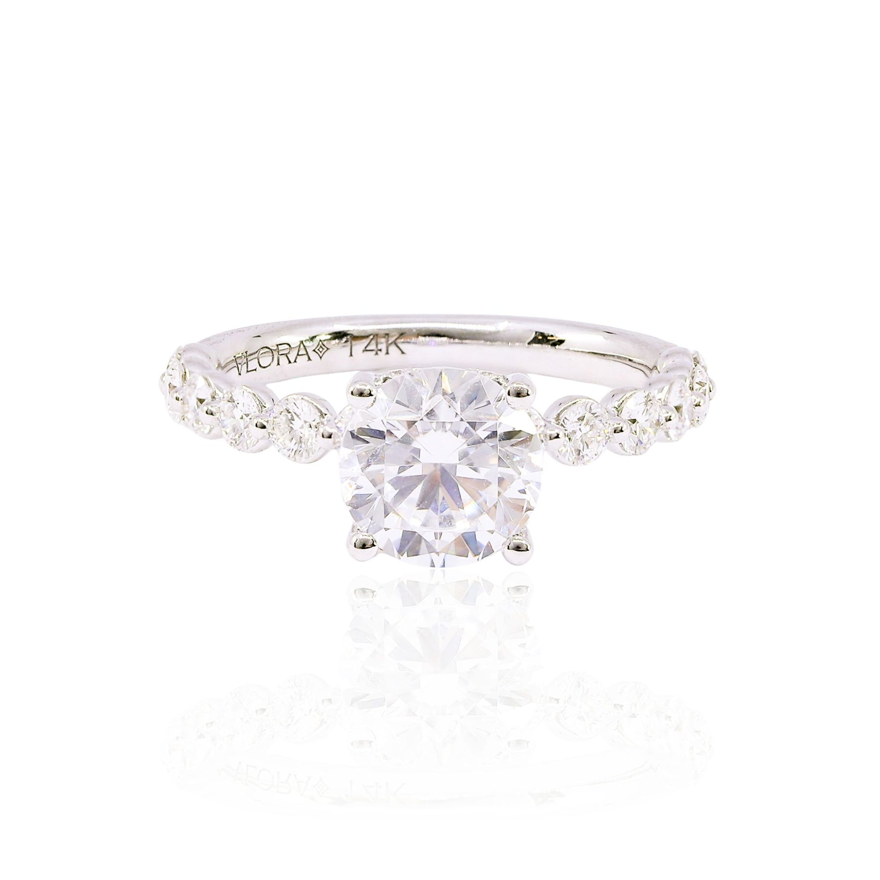 VLORA 14K WHITE GOLD ROUND DIAMOND ENGAGEMENT RING WITH BEAD-SET DIAMONDS - SETTING ONLY