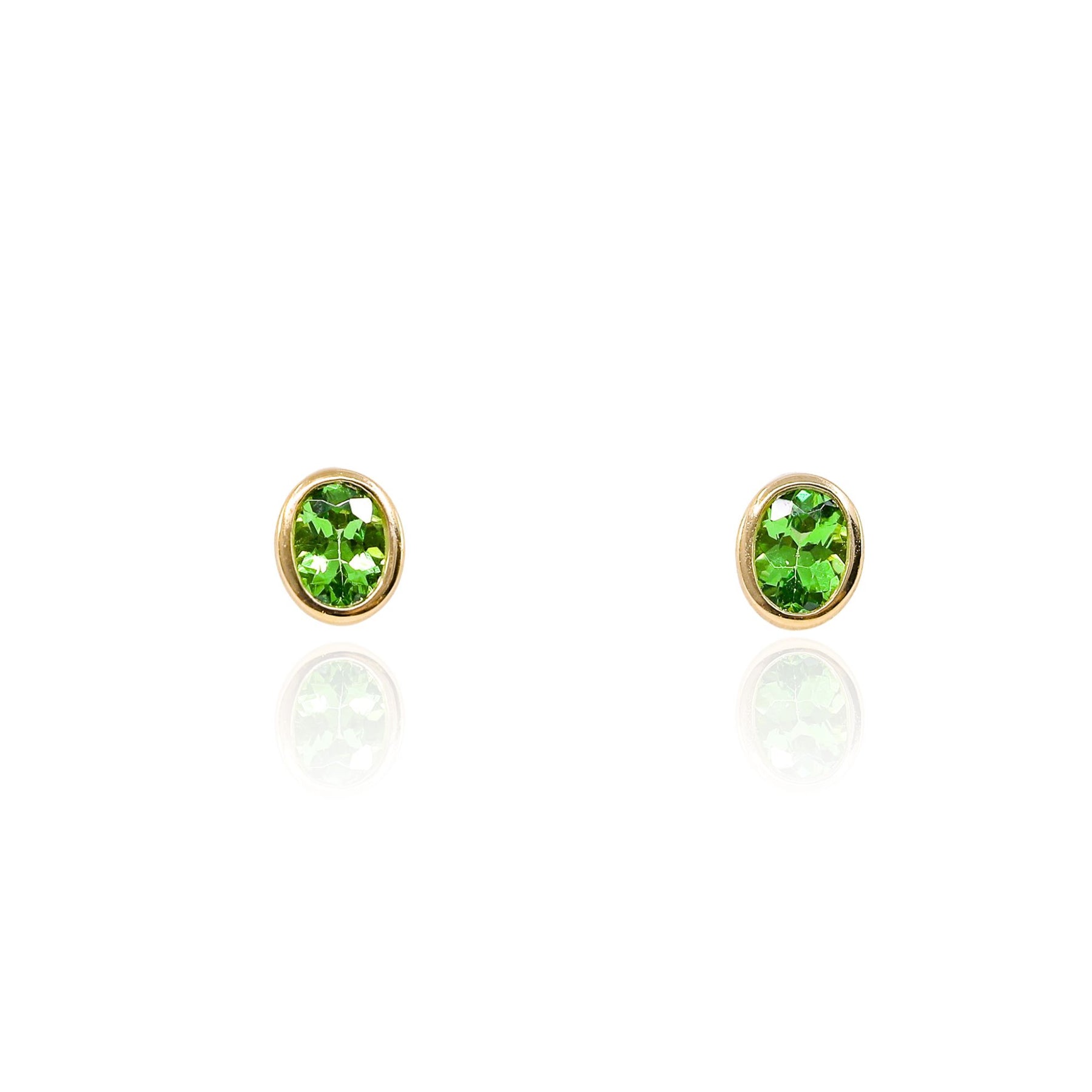 14K YELLOW GOLD OVAL TSAVORITE GARNET STUD EARRINGS