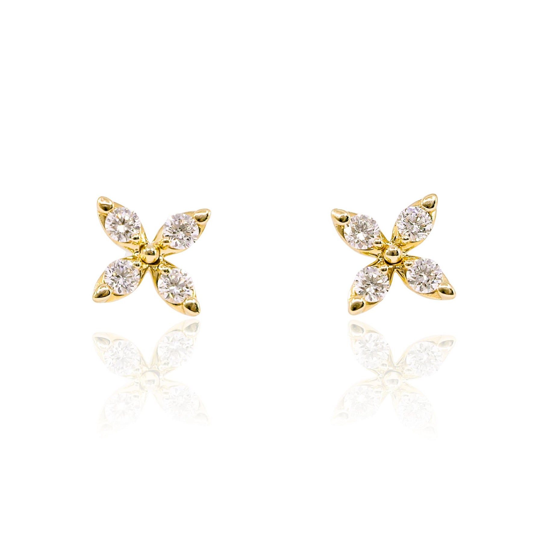 14K YELLOW GOLD FLOWER PETAL DIAMOND STUD EARRINGS 0.30CTW