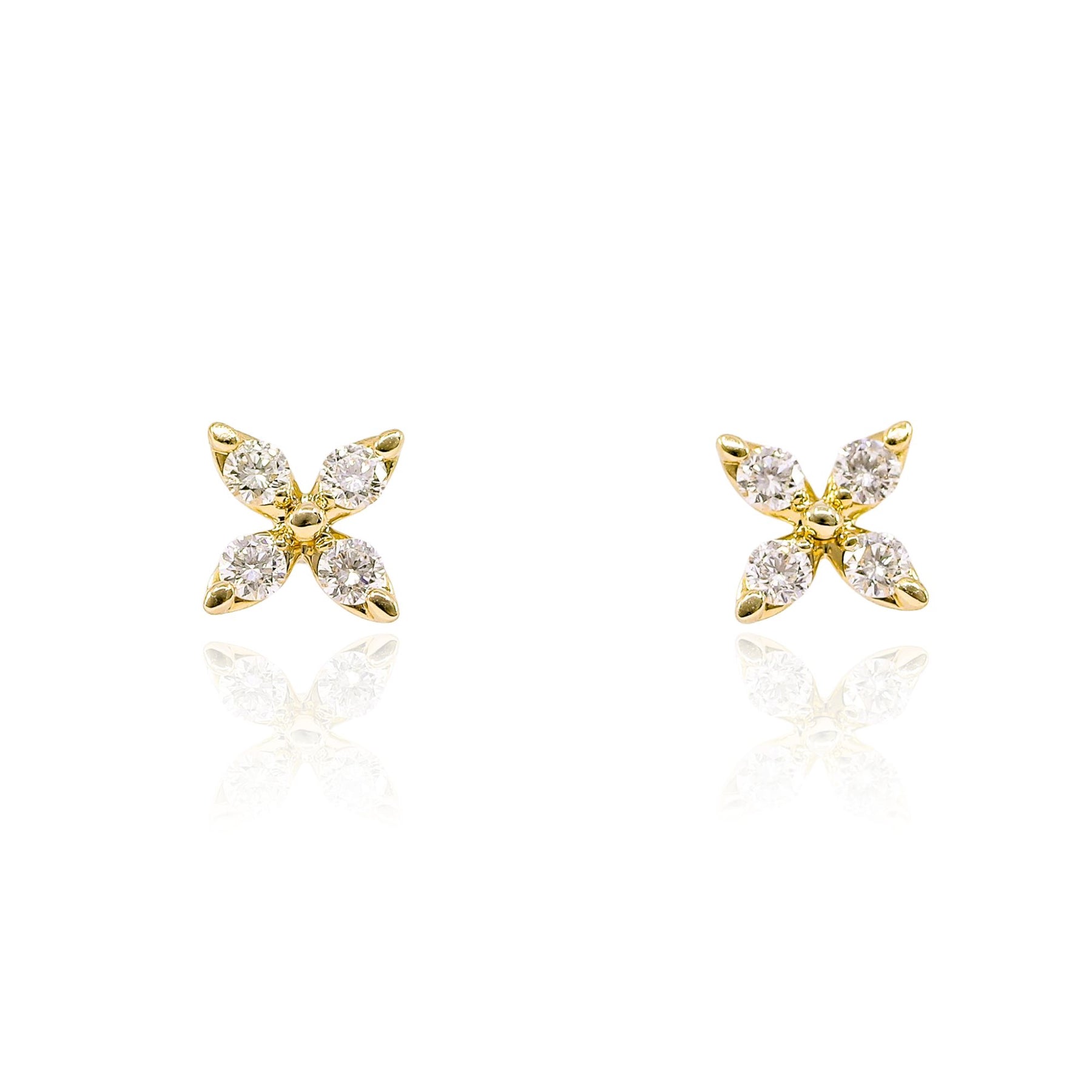 14K YELLOW GOLD FLOWER PETAL DIAMOND STUD EARRINGS 0.21CTW