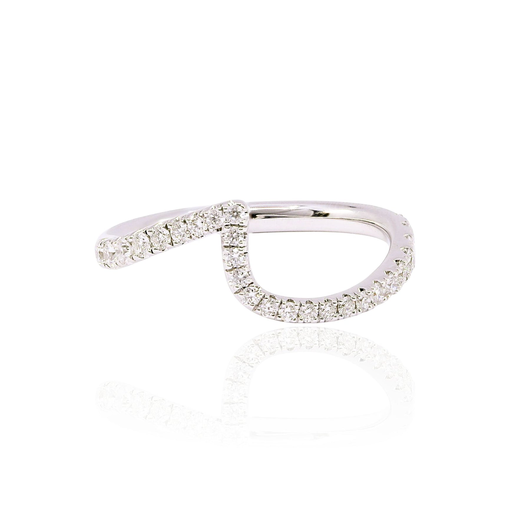 VLORA 14K WHITE GOLD CONTEMPORARY CONTOURED PAVE WEDDING BAND