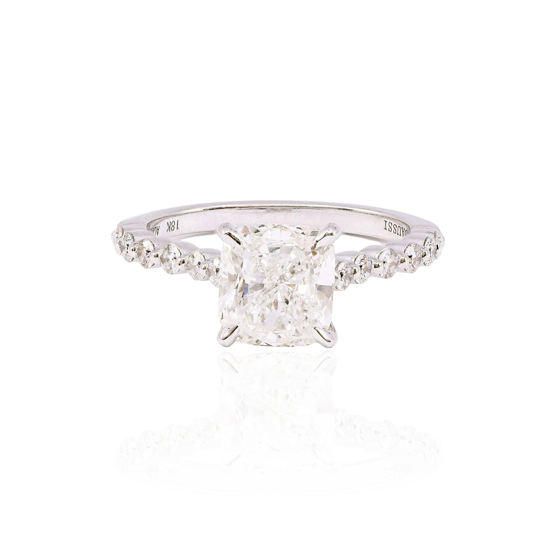 HENRI DAUSSI 18K WHITE GOLD 2.01CT CUSHION CUT DIAMOND ENGAGEMENT RING WITH ACCENTS
