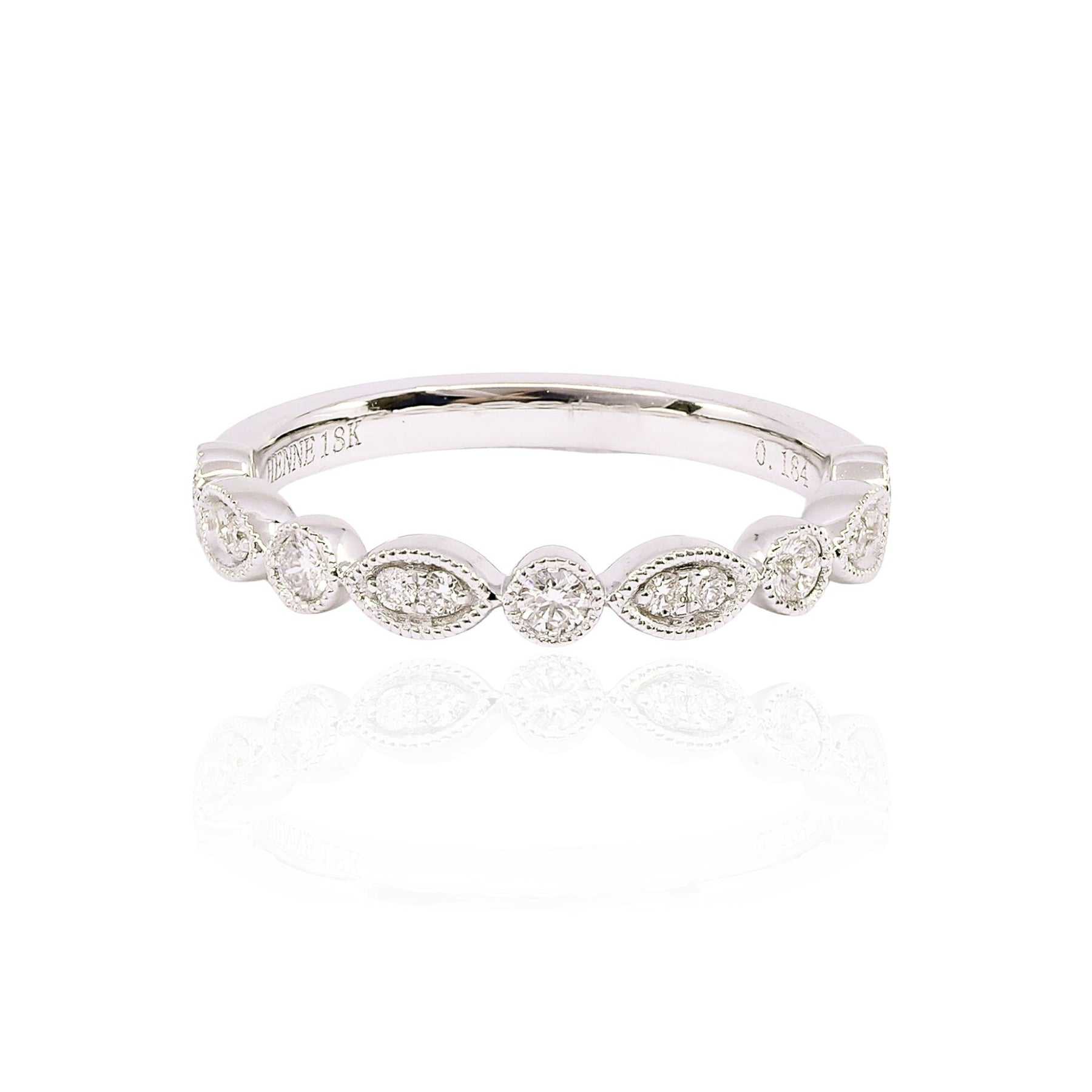 18K WHITE GOLD MILGRAIN DETAIL DIAMOND WEDDING BAND 0.26CTW
