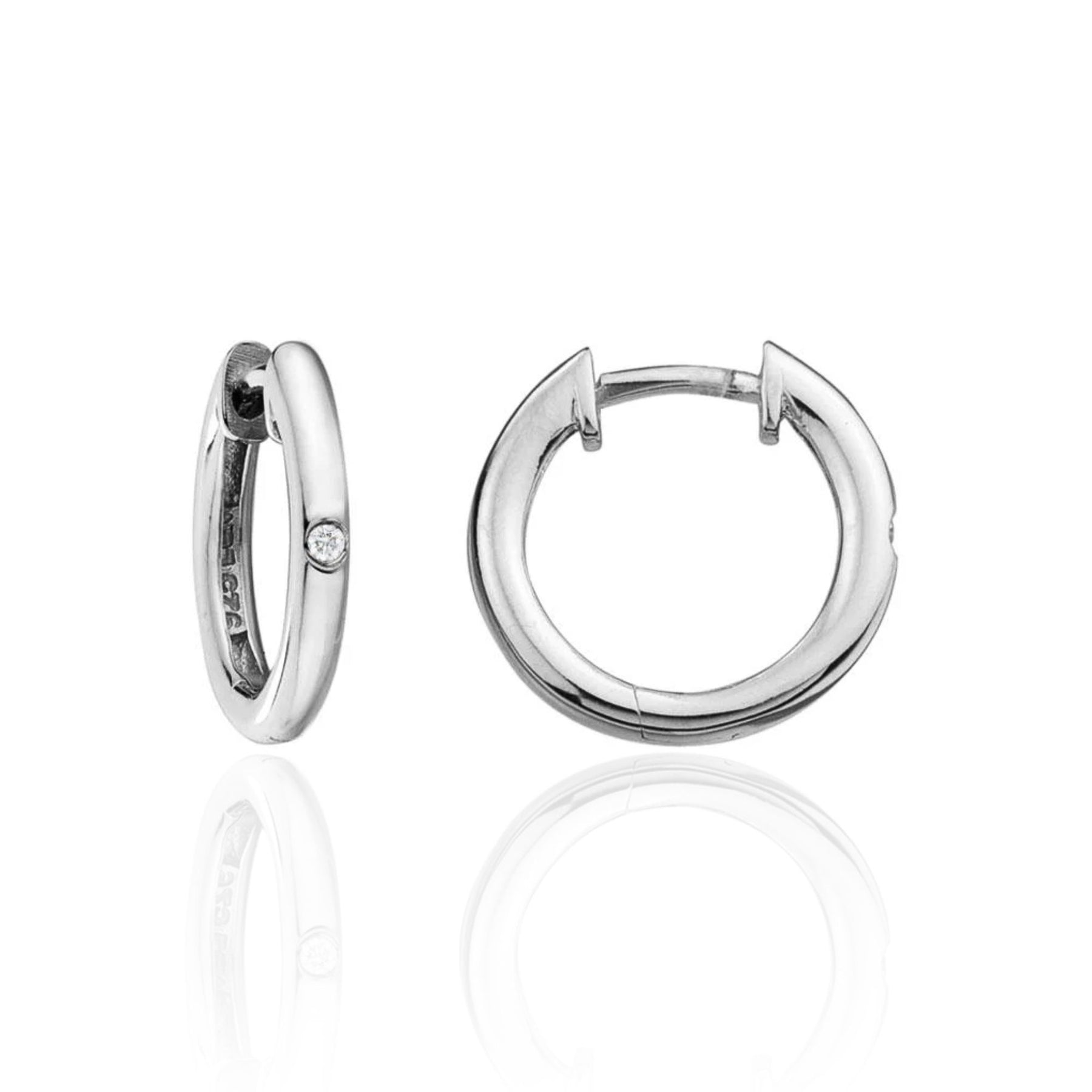 STERLING SILVER 15MM HOOP EARRINGS WITH DIAMOND ACCENTS
