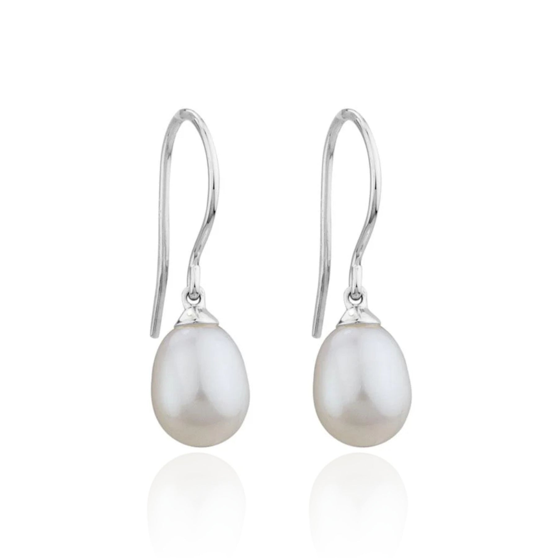 14K WHITE GOLD 8MM FRESHWATER CULTURED PEARL DANGLE EARRINGS