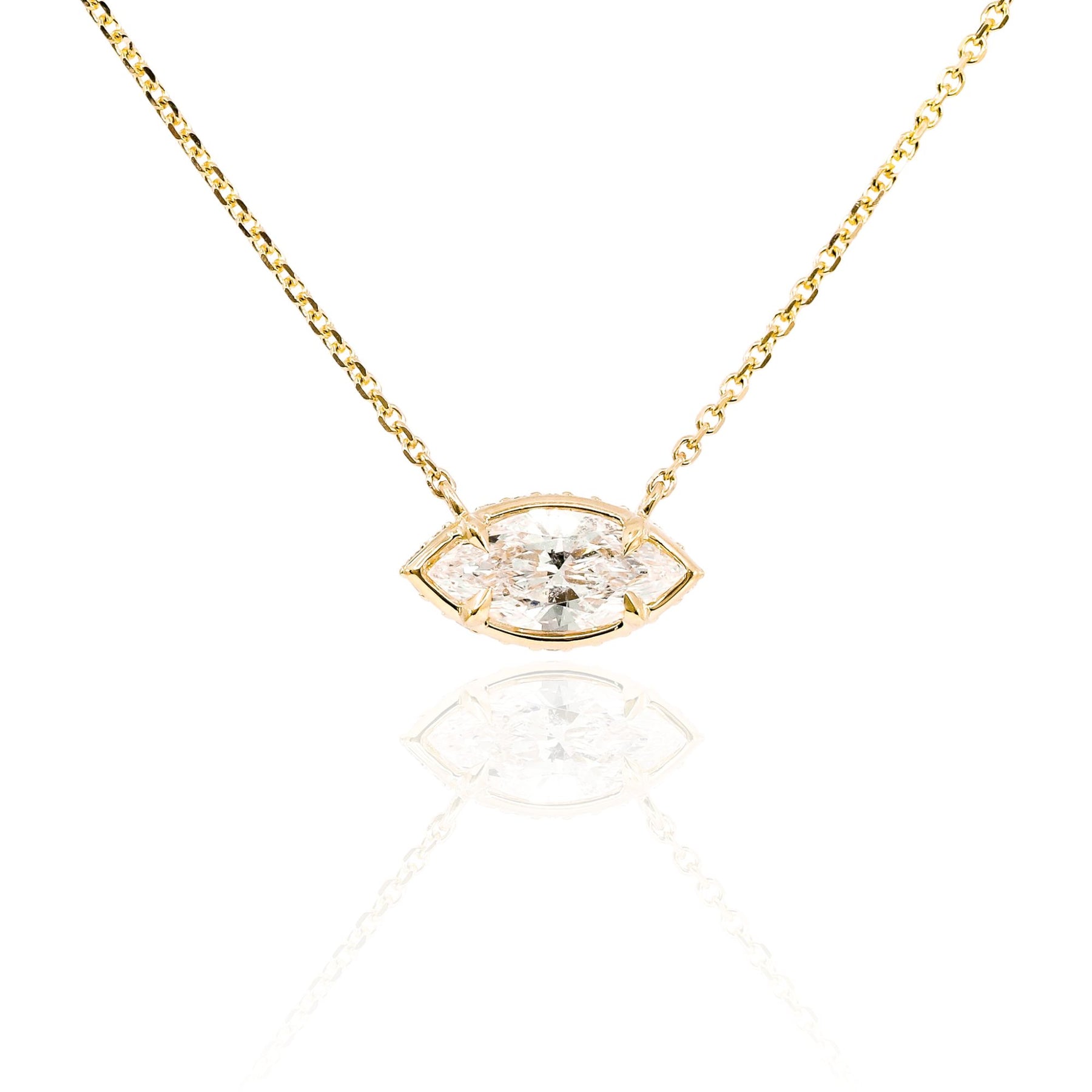 14K YELLOW GOLD 0.70CT MARQUISE CUT DIAMOND SOLITAIRE NECKLACE