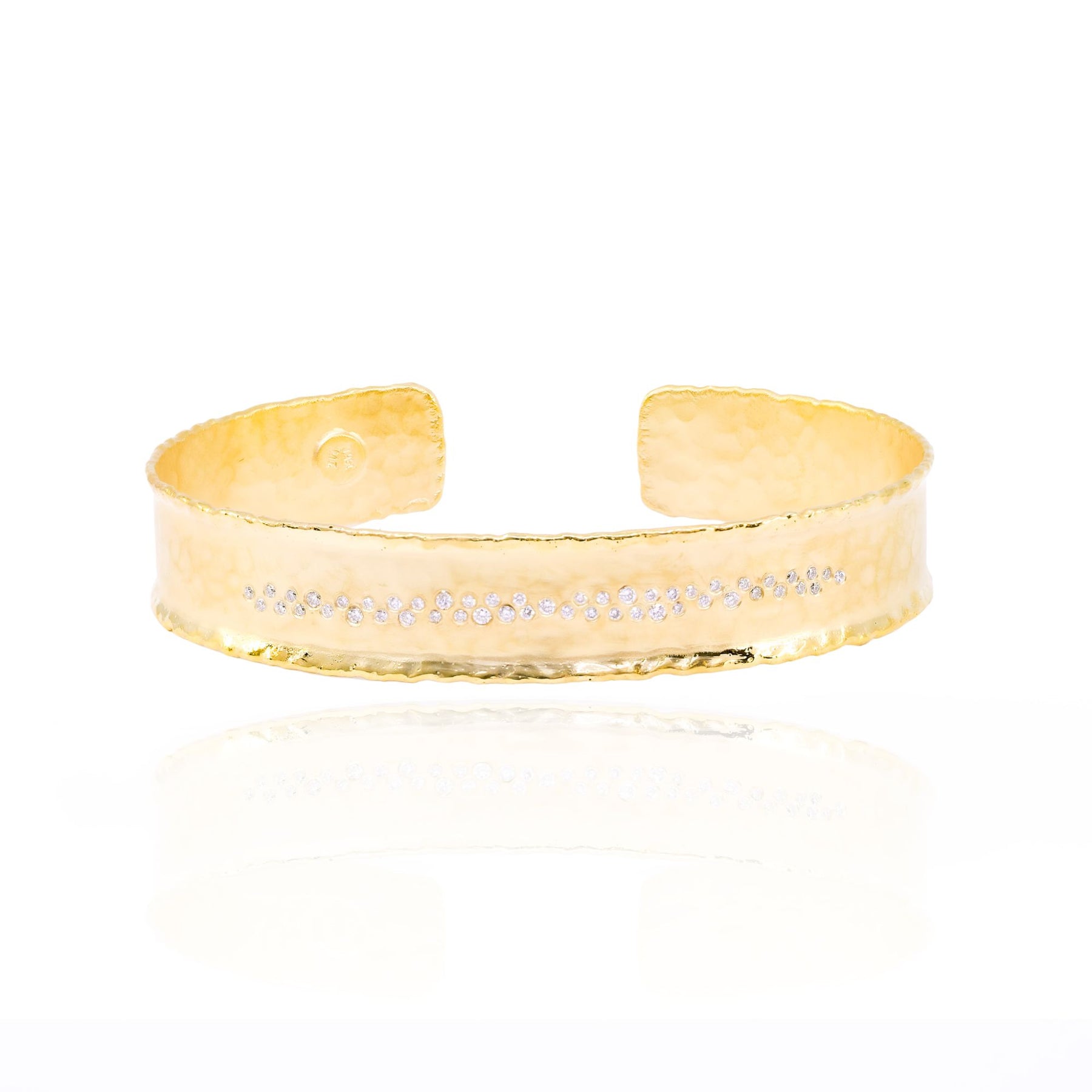 MARIKA 14K YELLOW GOLD HAMMERED FINISH CUFF BRACELET WITH DIAMONDS 9810