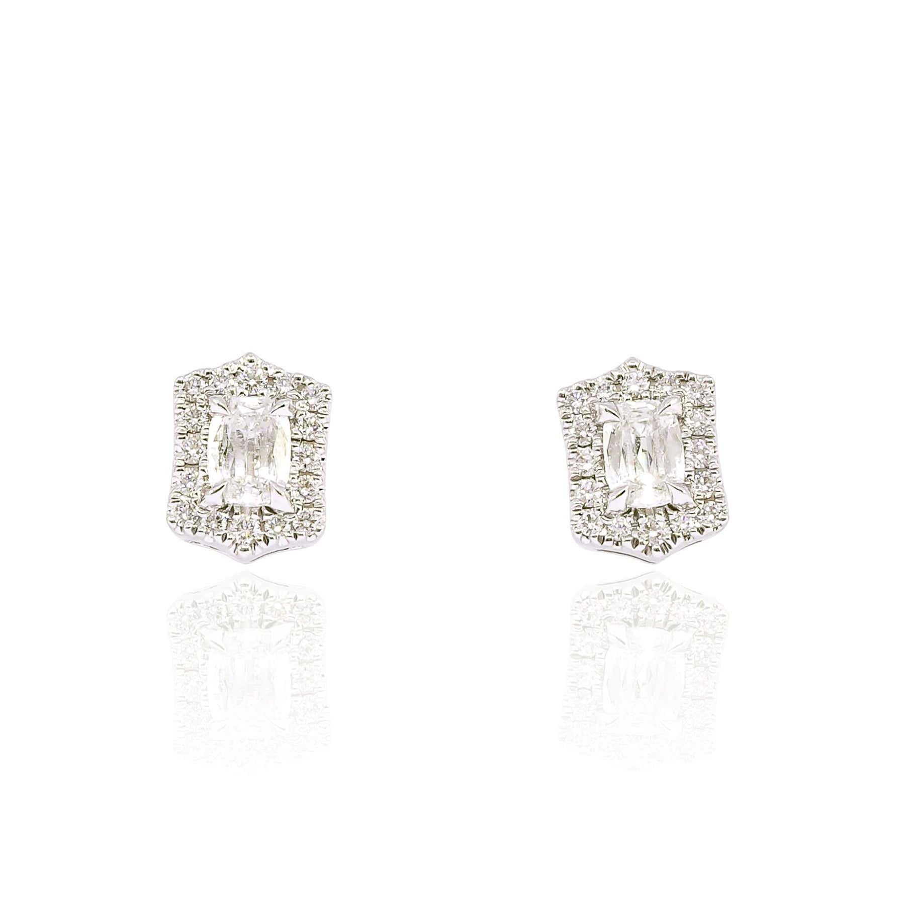 18K WHITE GOLD CUSHION DIAMOND HALO STUD EARRINGS 0.48CTW