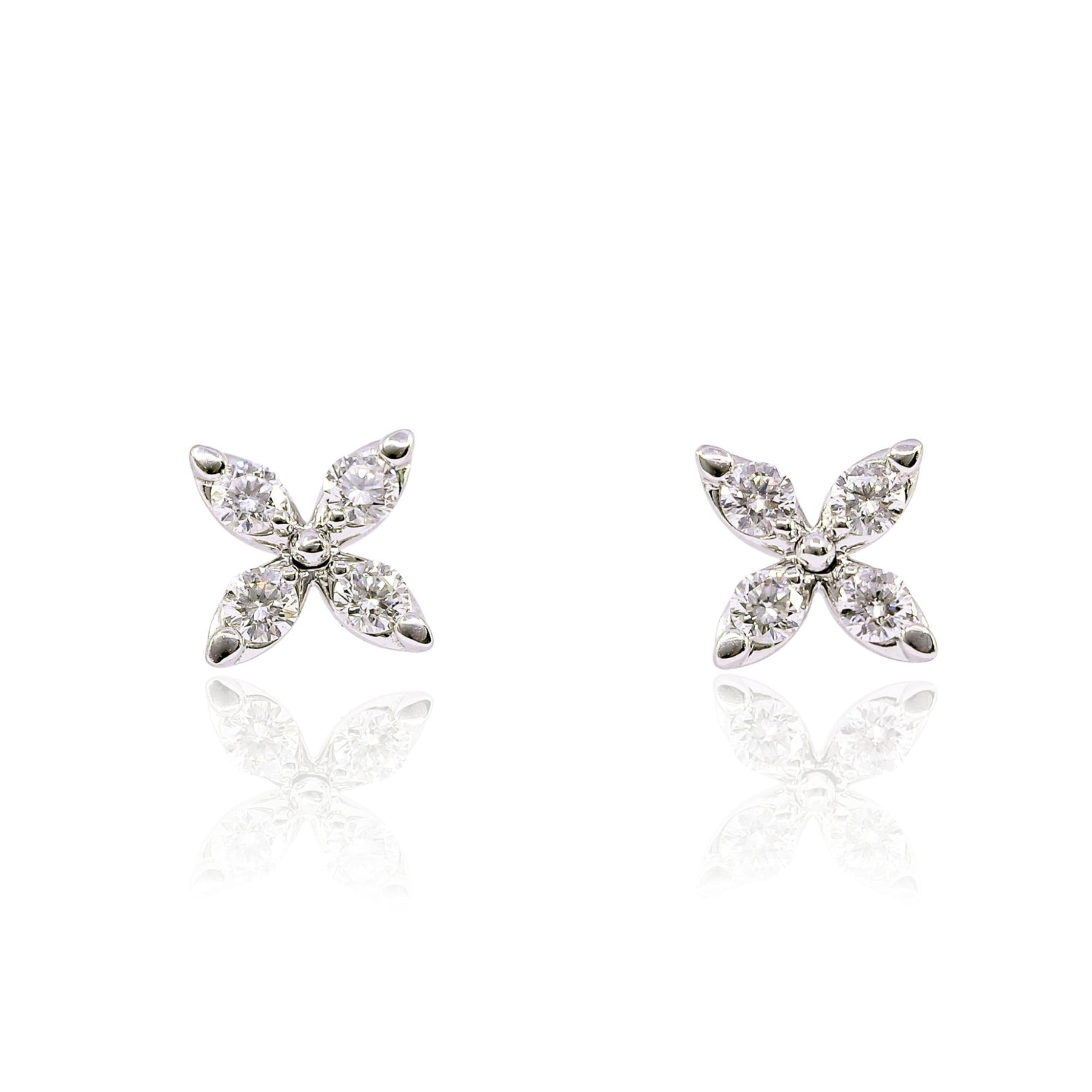 14K WHITE GOLD MARQUISE DIAMOND FLOWER PETAL STUD EARRINGS HP518 14KW