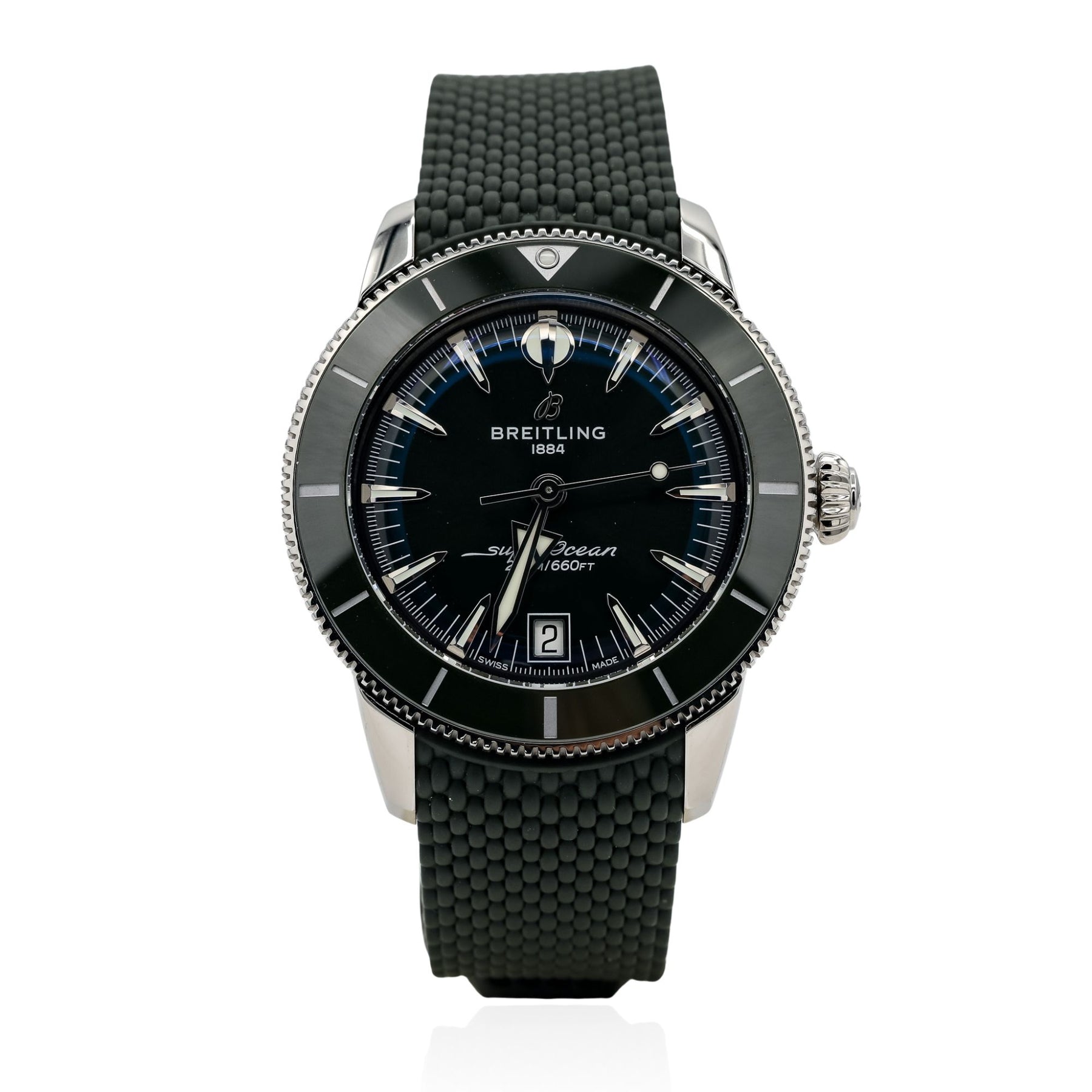 PRE-OWNED 2025 40MM BREITLING SUPEROCEAN HERITAGE AUTOMATIC WATCH WITH GREEN DIAL AB3110