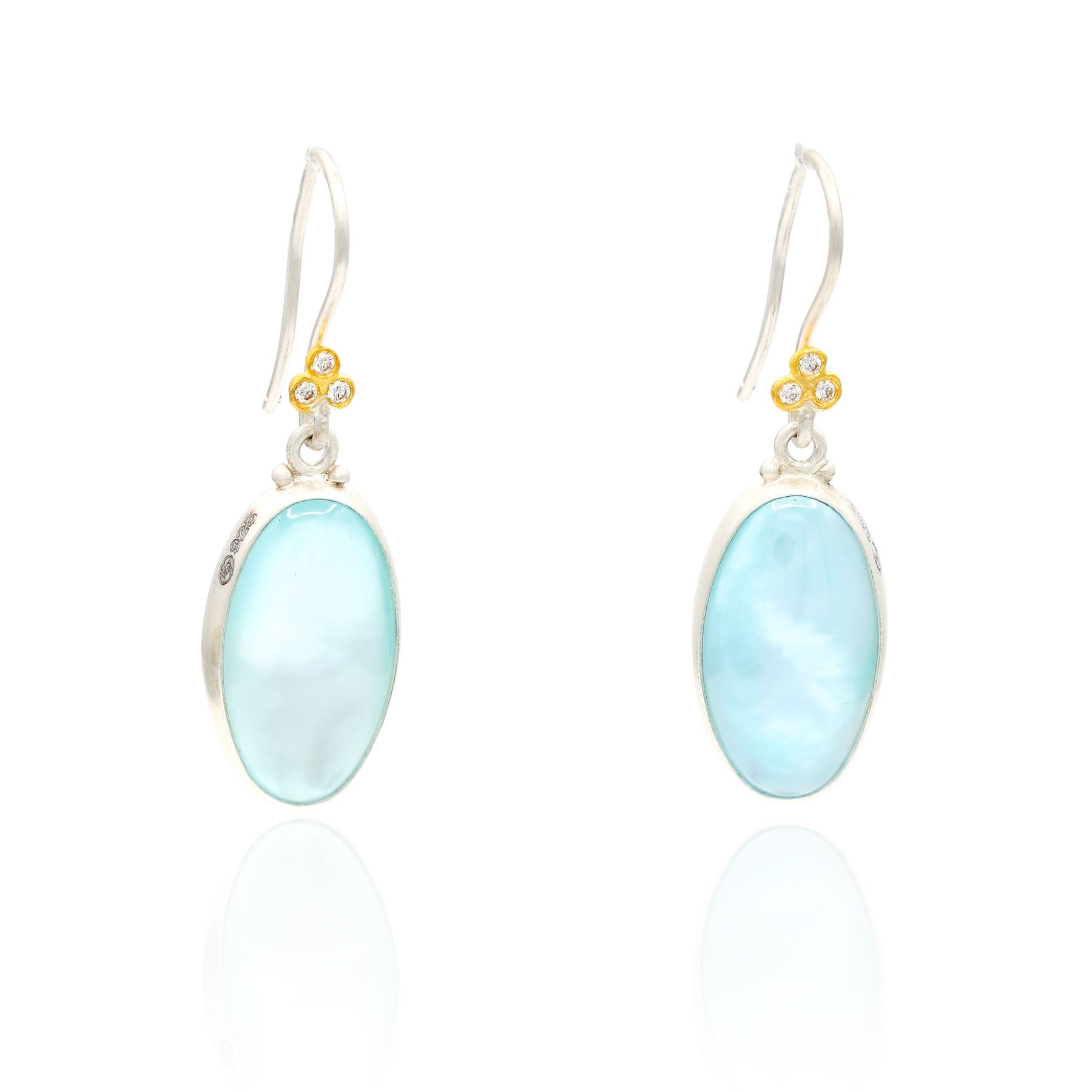 LIKA BEHAR 24K YELLOW GOLD AND STERLING SILVER BLUE TOPAZ DANGLE EARRINGS KAR-E-201-GSILDBTD-23