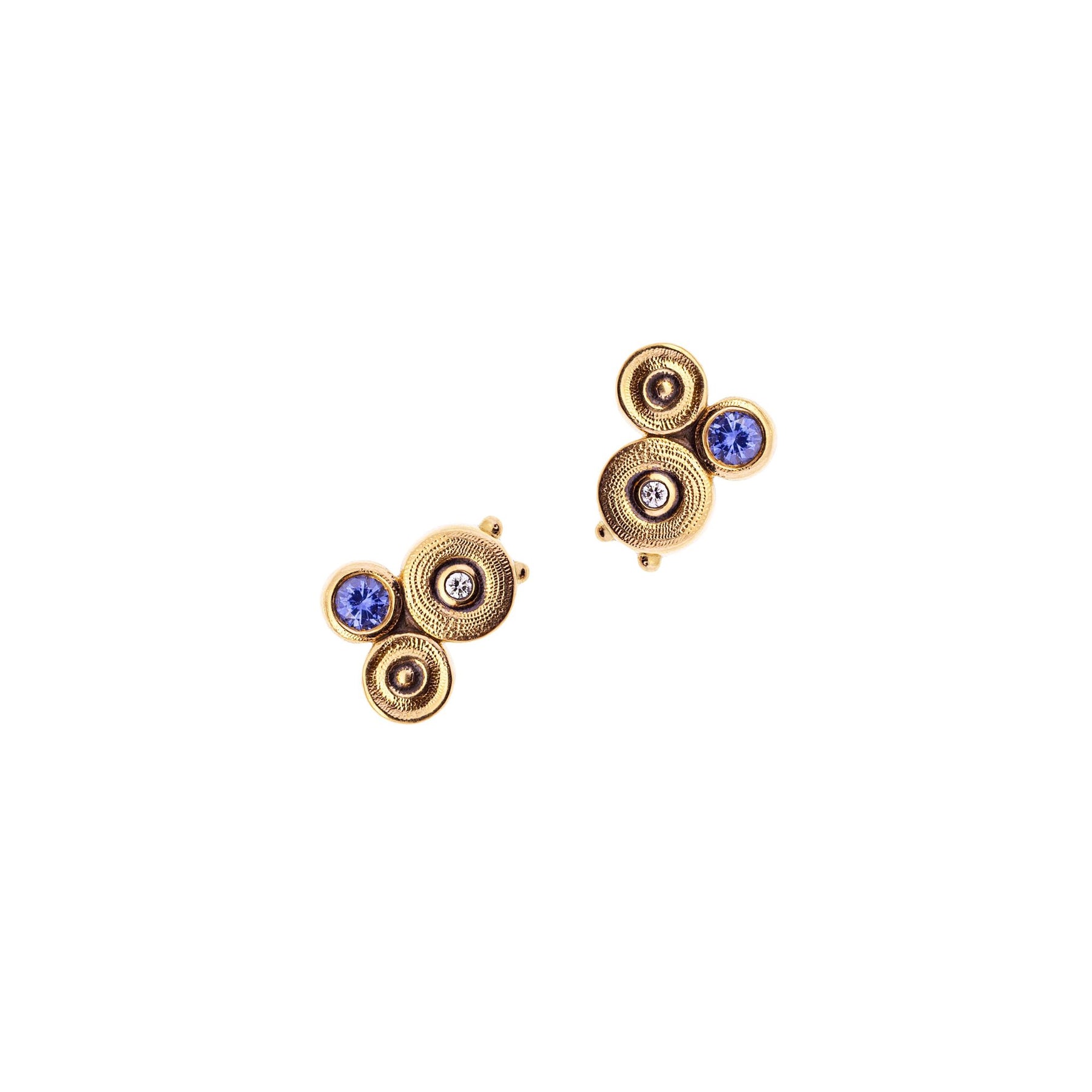 ALEX SEPKUS 18K YELLOW GOLD OCEAN SAPPHIRE AND DIAMOND STUD EARRINGS E-261S