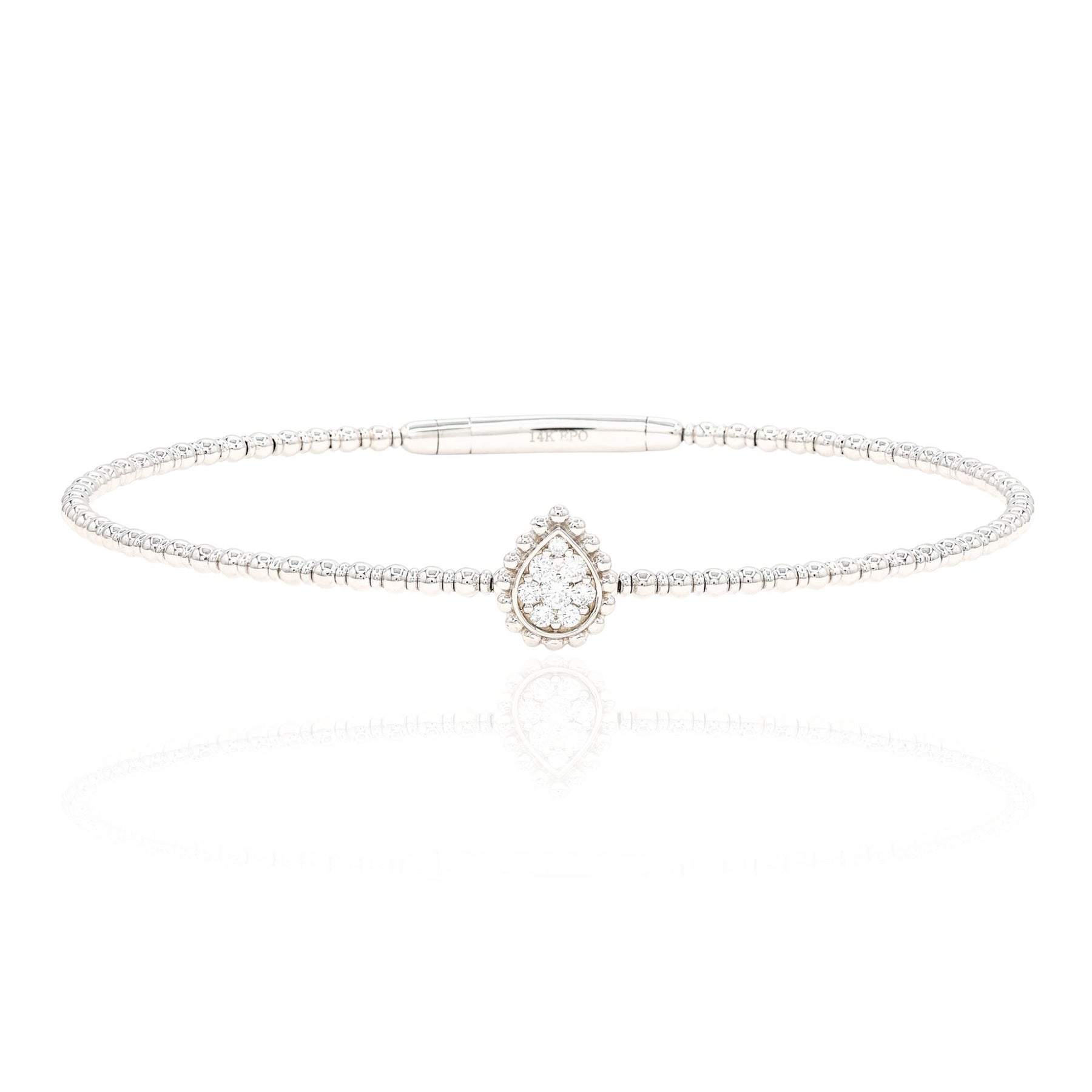 14K WHITE GOLD FLEXIBLE BEADED BRACELET WITH DIAMOND TEARDROP STATION B226
