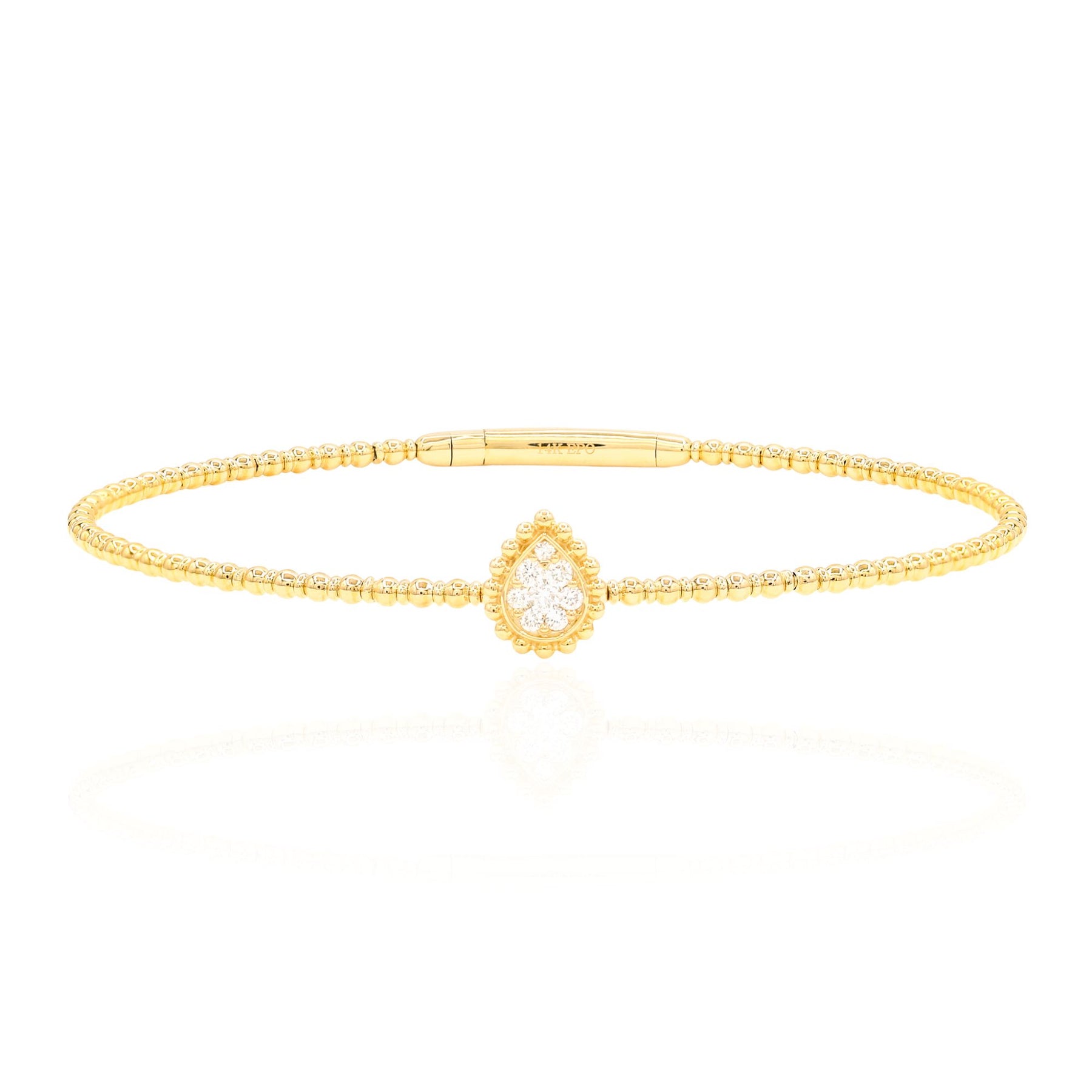 14K YELLOW GHOLD FLEXIBLE BEADED BRACELET WITH DIAMOND TEARDROP STATION B226
