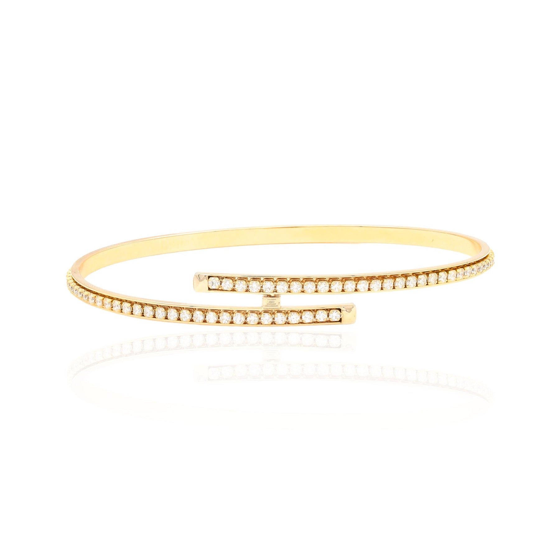 14K YELLOW GOLD FLEXIBLE BYPASS DIAMOND BANGLE BRACELET 1.25CTW B267