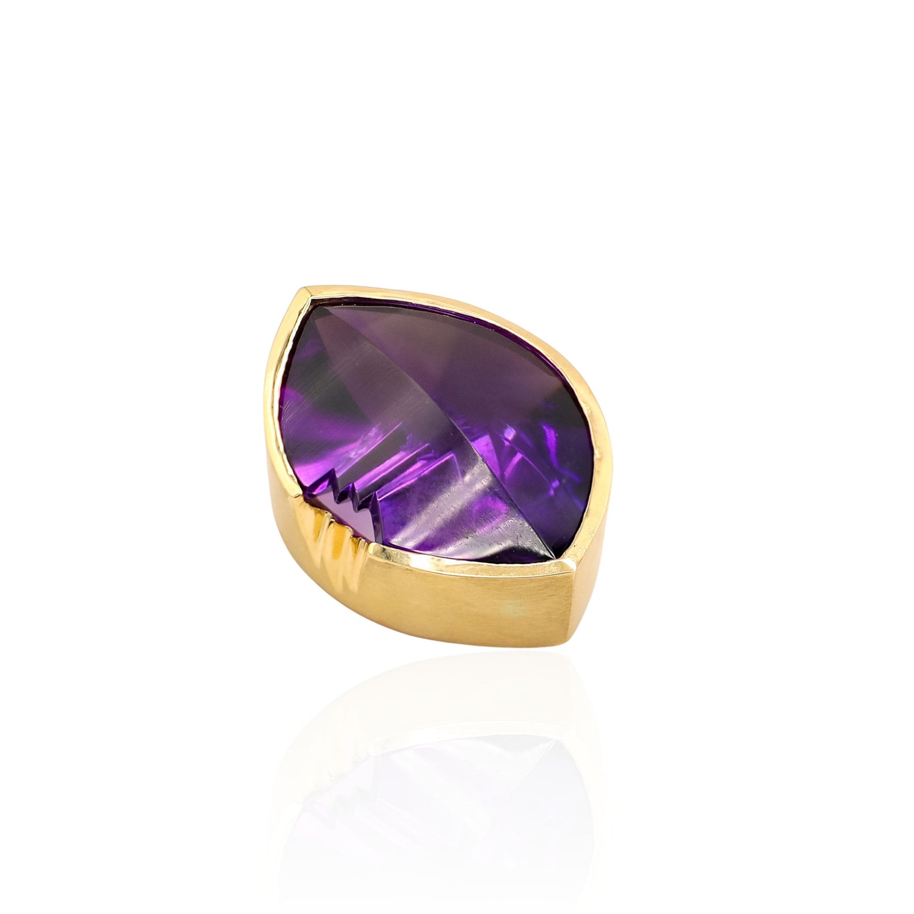 ESTATE 18K YELLOW GOLD SATIN BEZEL SLIDE AMETHYST PENDANT