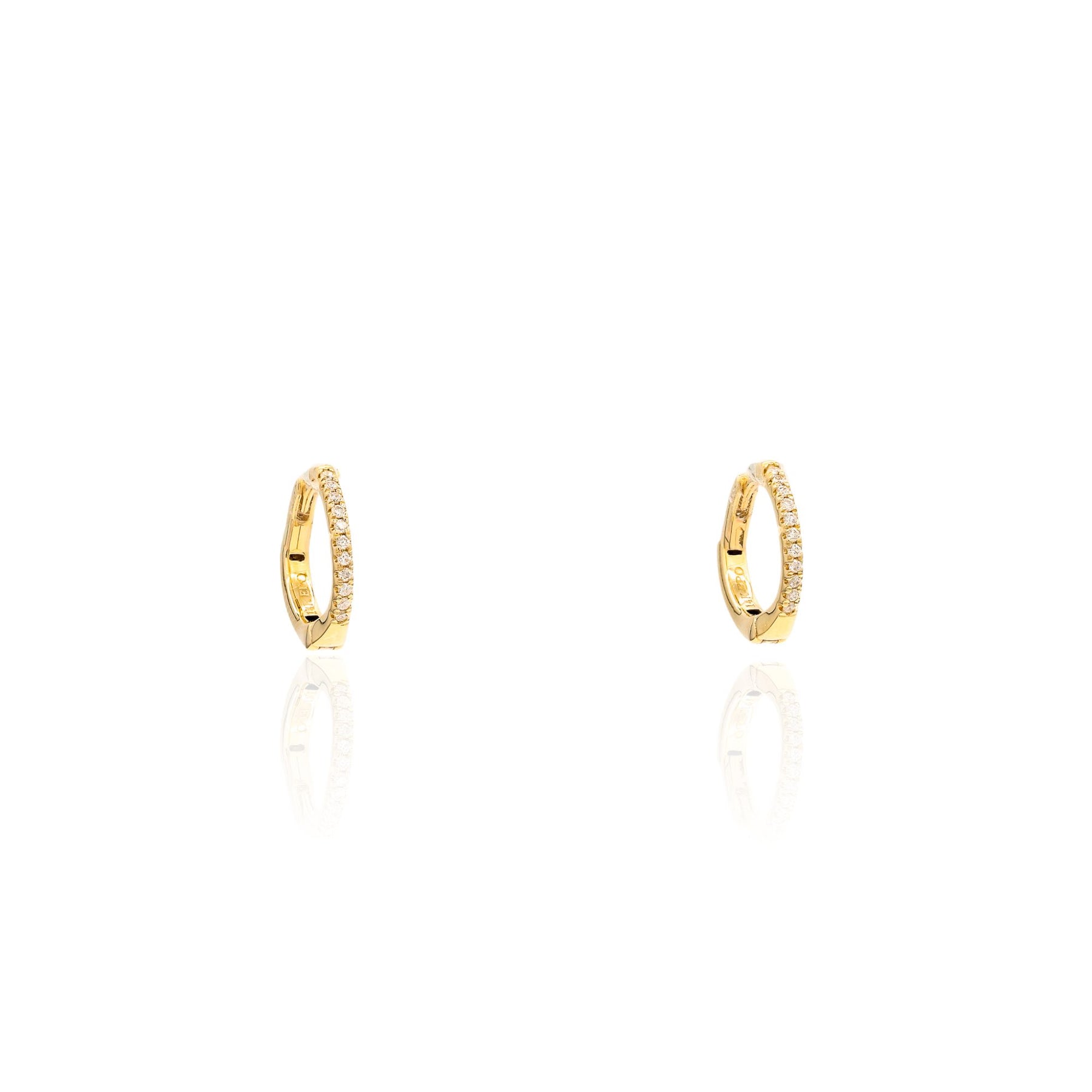  14K YELLOW GOLD 12MM DIAMOND HUGGIE HOOP EARRINGS HP534