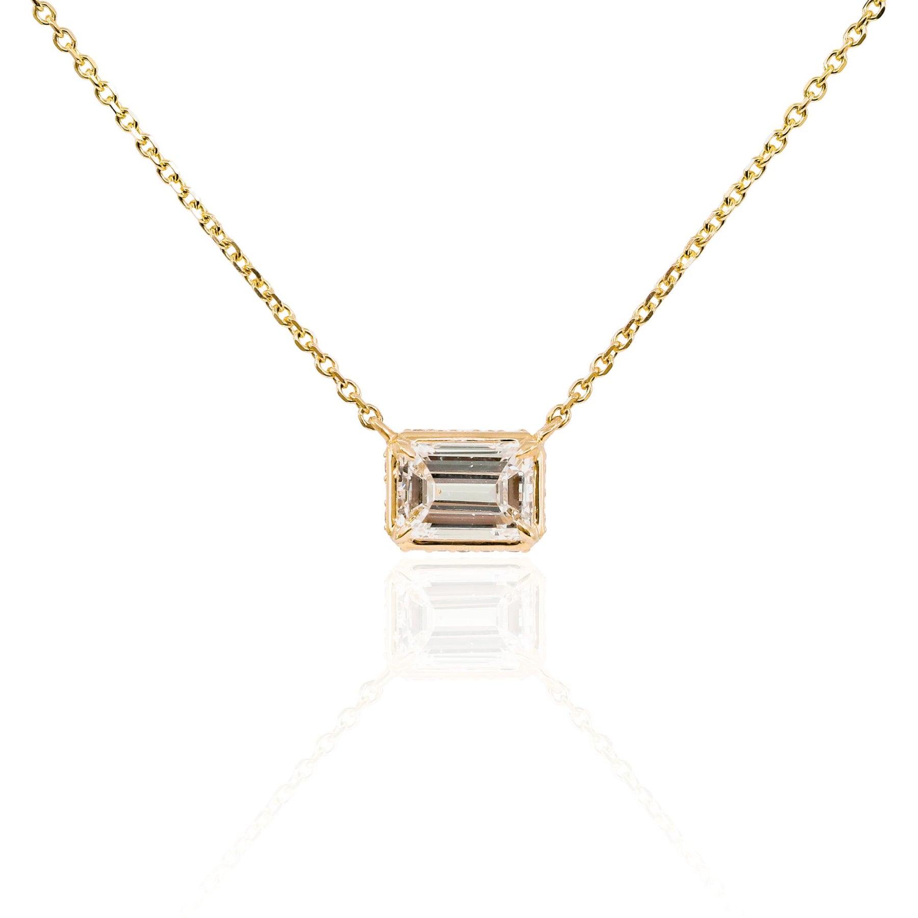 14K YELLOW GOLD 0.78CT EMERALD-CUT DIAMOND SOLITAIRE PENDANT NECKLACE P223-EC
