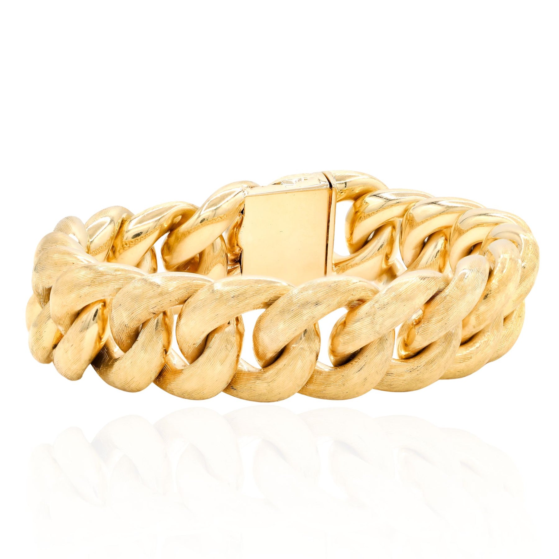 ESTATE 14K YELLOW GOLD 18MM THICK FLORENTINE TEXTURE CUBAN LINK BRACELET