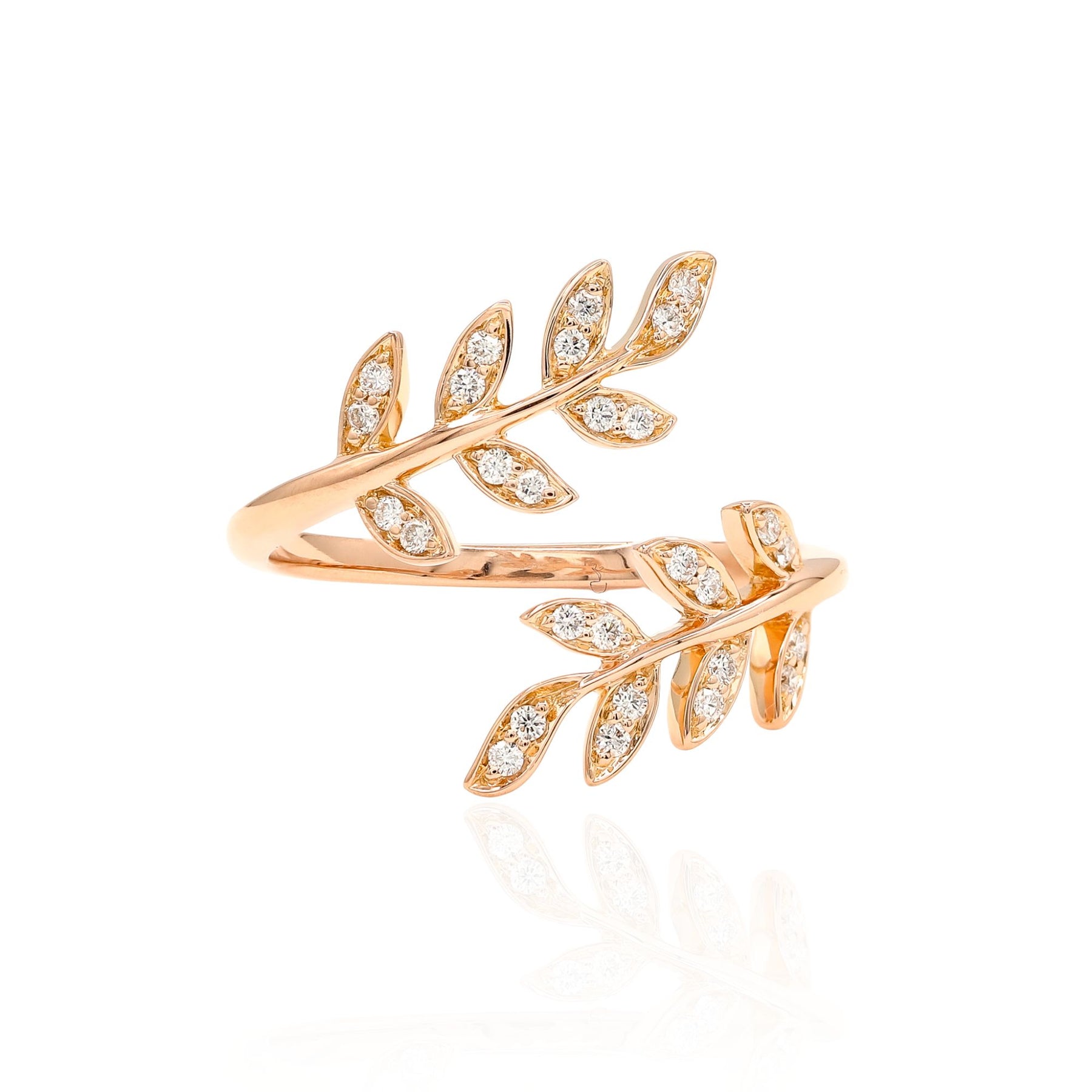 ESTATE SIMON G 18K ROSE GOLD DIAMOND LEAF WRAP RING 0.18CTW