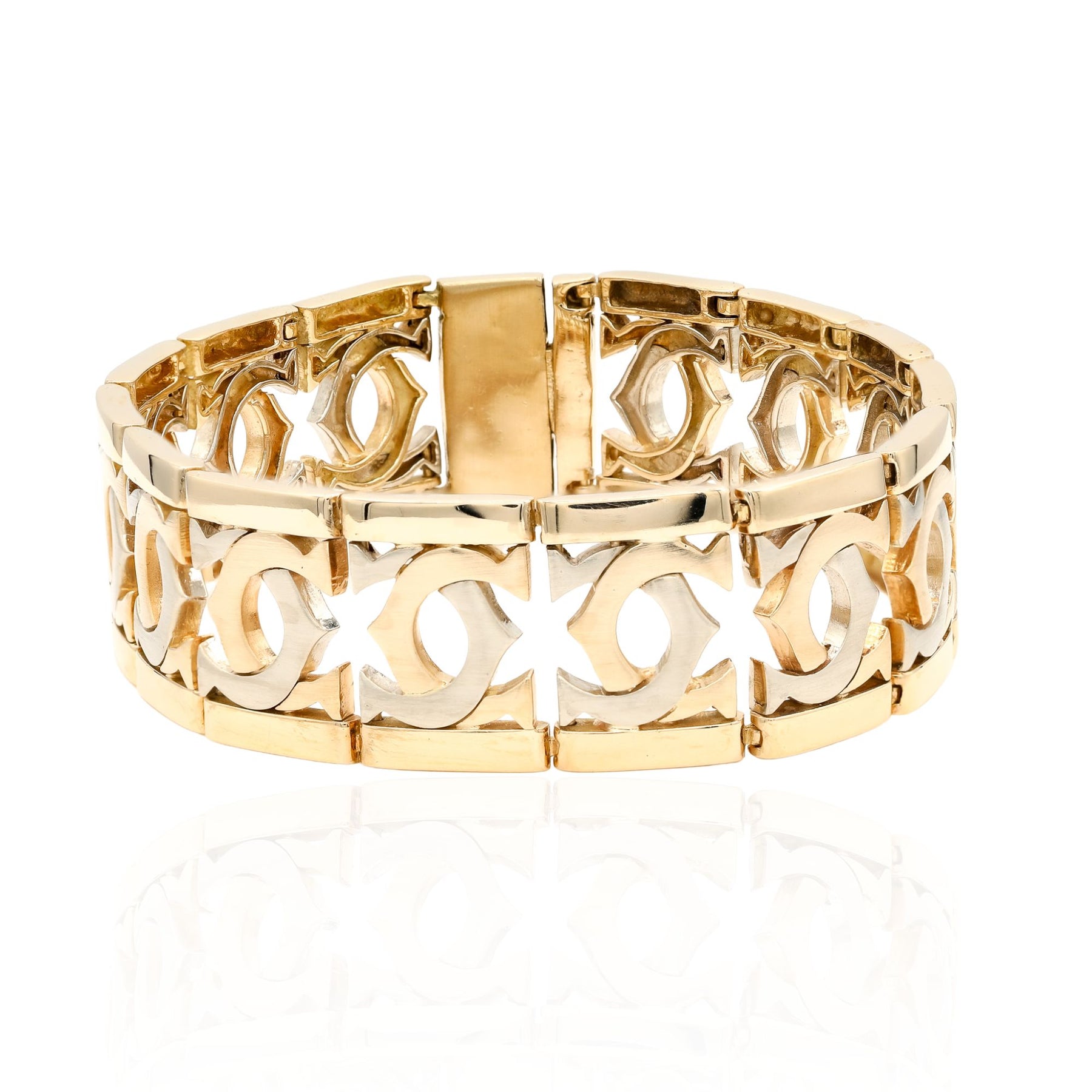 ESTATE 14K YELLOW AND WHITE GOLD SATIN LINK BRACELET