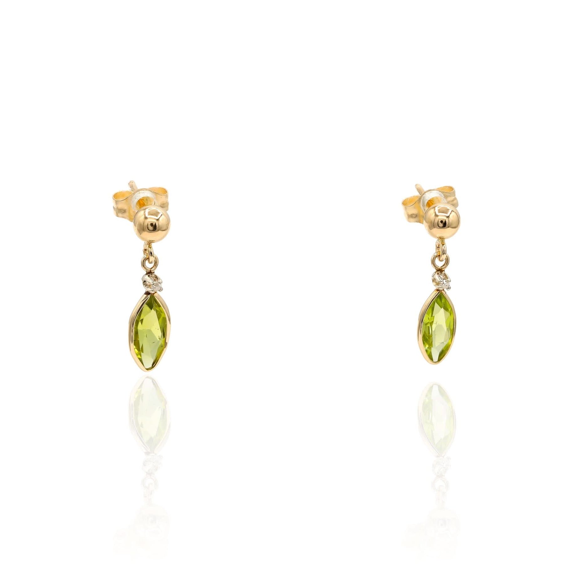 ESTATE 14K YELLOW GOLD PERIDOT AND DIAMOND DANGLE EARRINGS