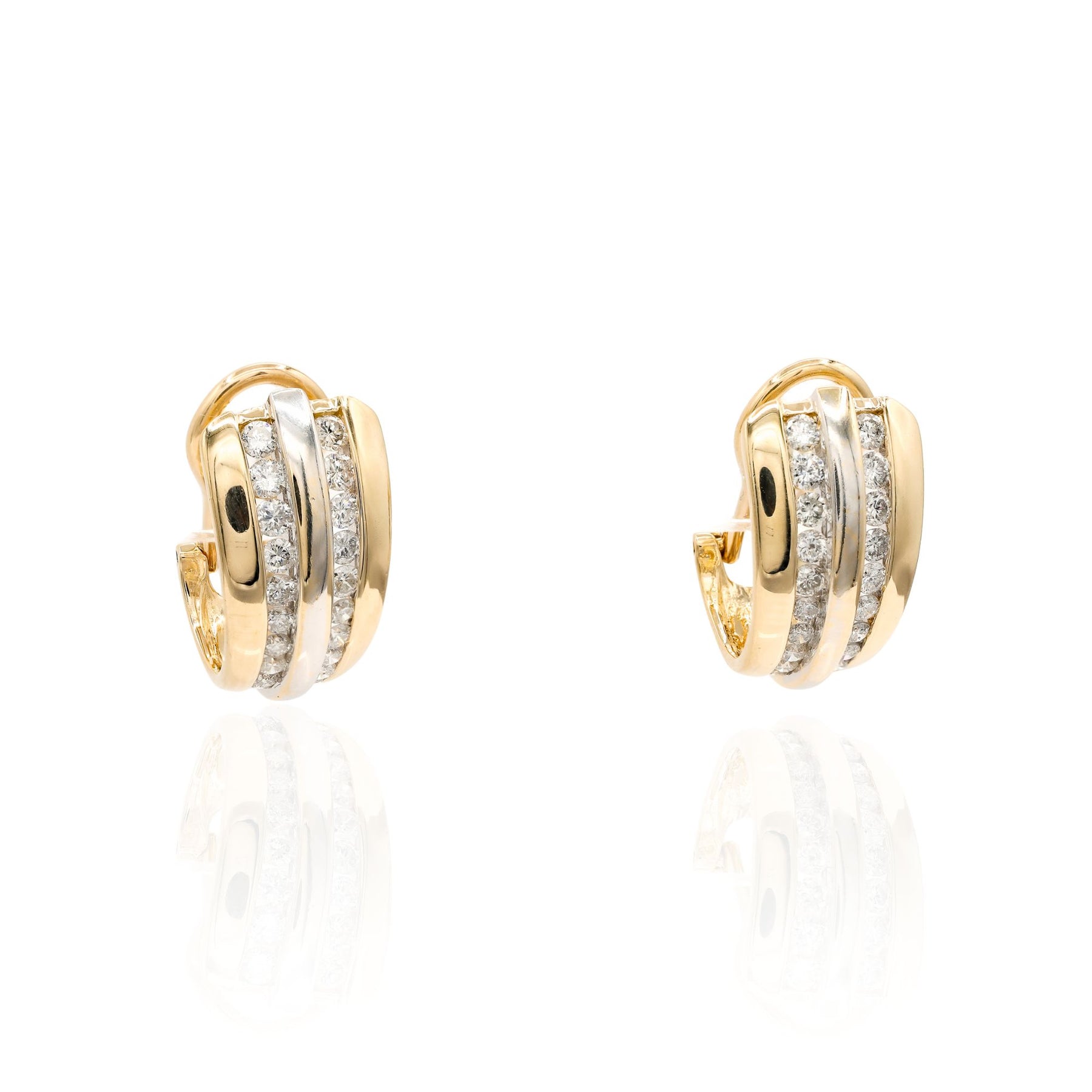 Estate Graduated 2 Row Omega Back Earrings 14KY/W