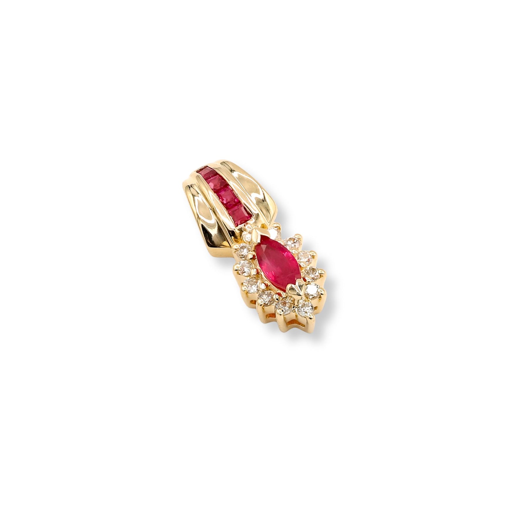 ESTATE 14K YELLOW GOLD RUBY AND DIAMOND PENDANT