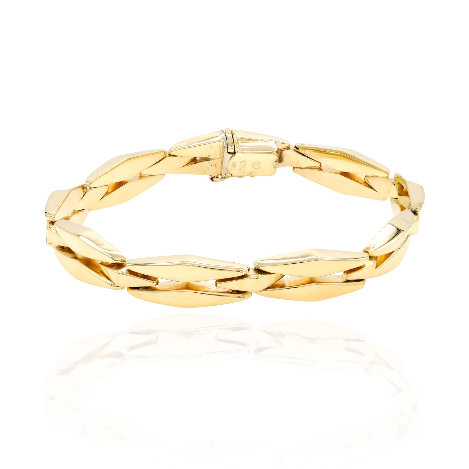 Estate 14K yellow gold 7inch faceted diamond shape link bracelet. Value $2,775