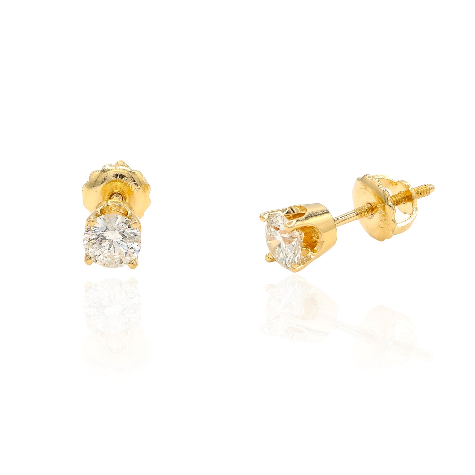 ESTATE 14K YELLOW GOLD ROUND BRILLIANT DIAMOND SOLITAIRE STUD EARRINGS 0.80CTW