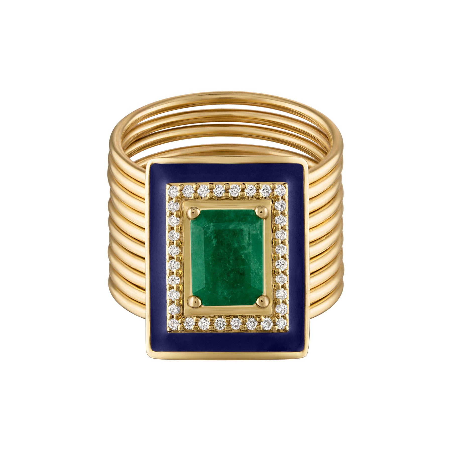 EDEN PRESLEY 14K YELLOW GOLD EMERALD AND DIAMOND HAREM RING RCKR10-1EM-7