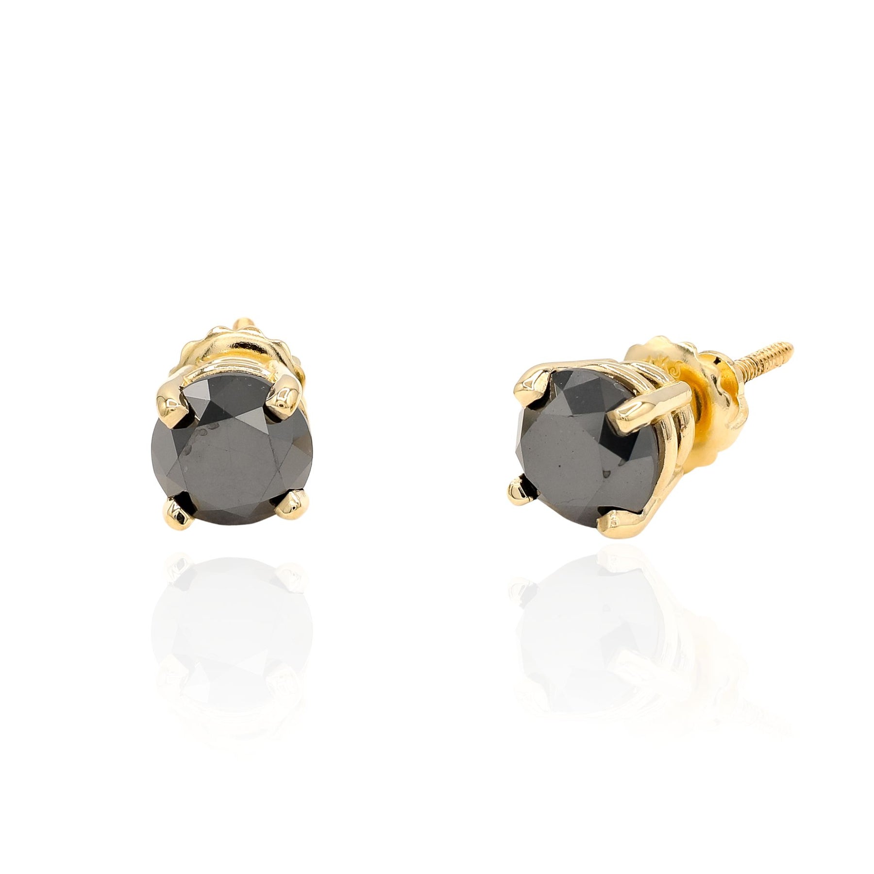 ESTATE 14K YELLOW GOLD ROUND BLACK DIAMOND STUD EARRINGS 3.56CTW