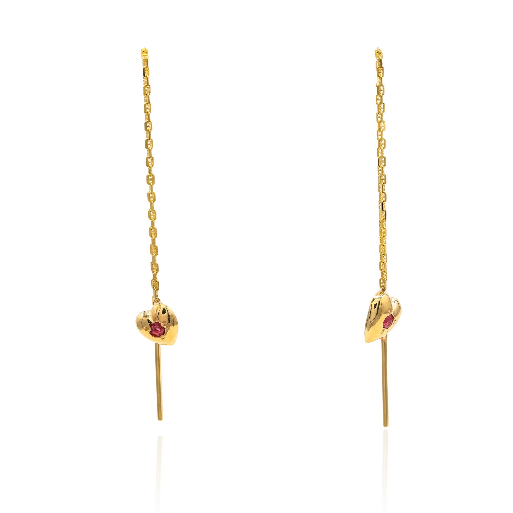 ESTATE JENNY LIN UPCYCLED 14K YELLOW GOLD AND RUBY THREADER EARRINGS