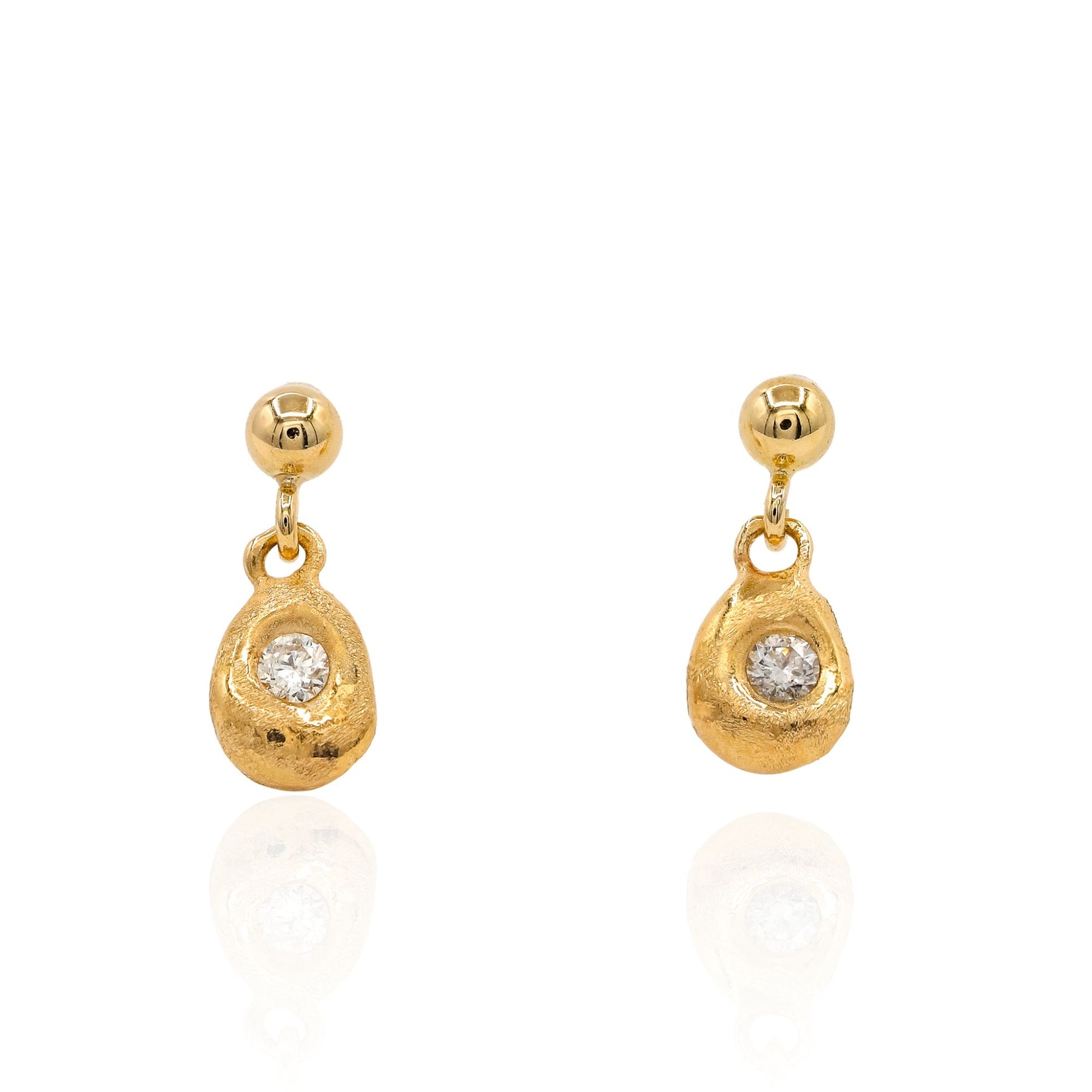 ESTATE JENNY LIN UPCYCLED 14K YELLOW GOLD SATIN DROP DIAMOND DANGLE EARRINGS
